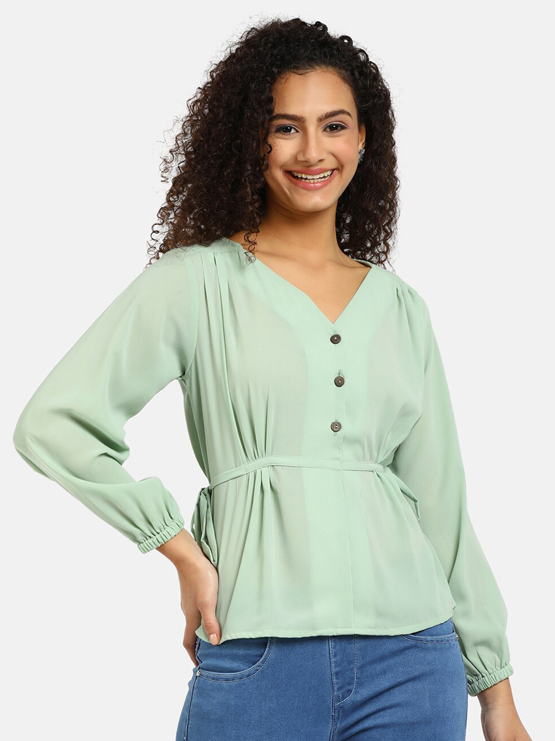 

V-Mart Green Pure Cotton Cinched Waist Top