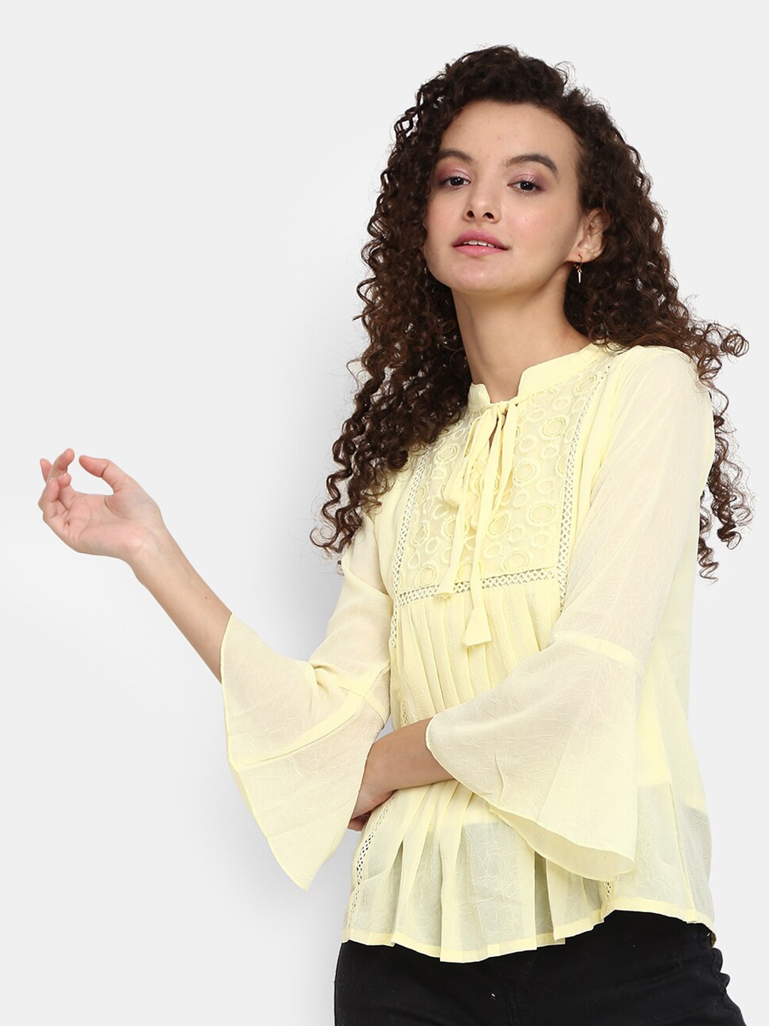 

V-Mart Yellow Tie-Up Neck Top