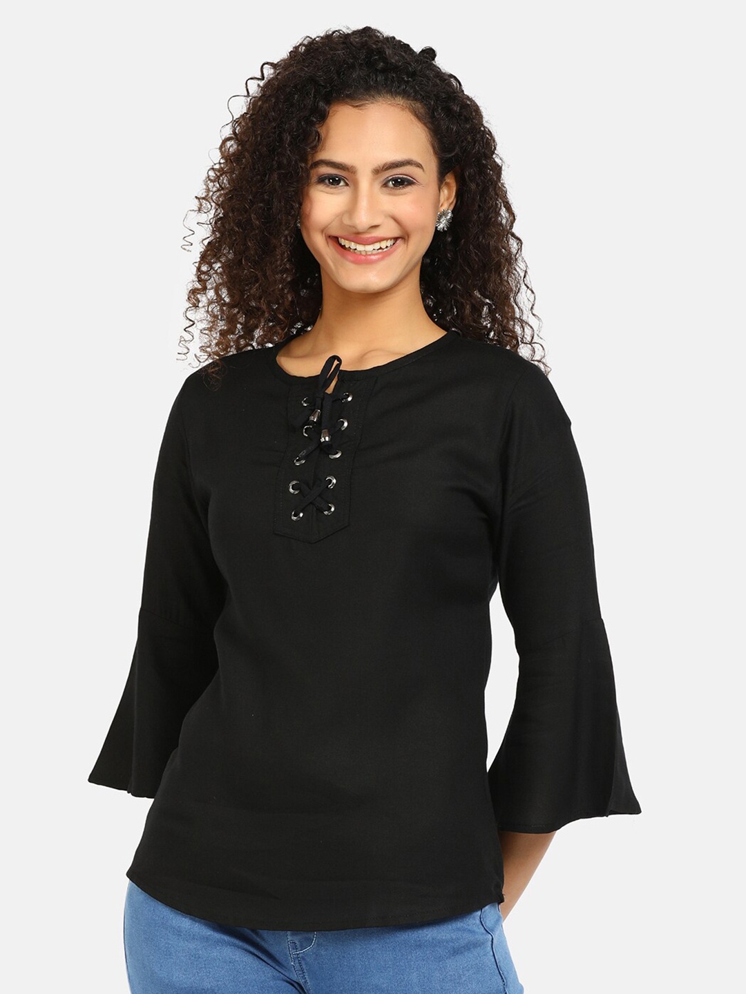 

V-Mart Black Solid Chiffon Top