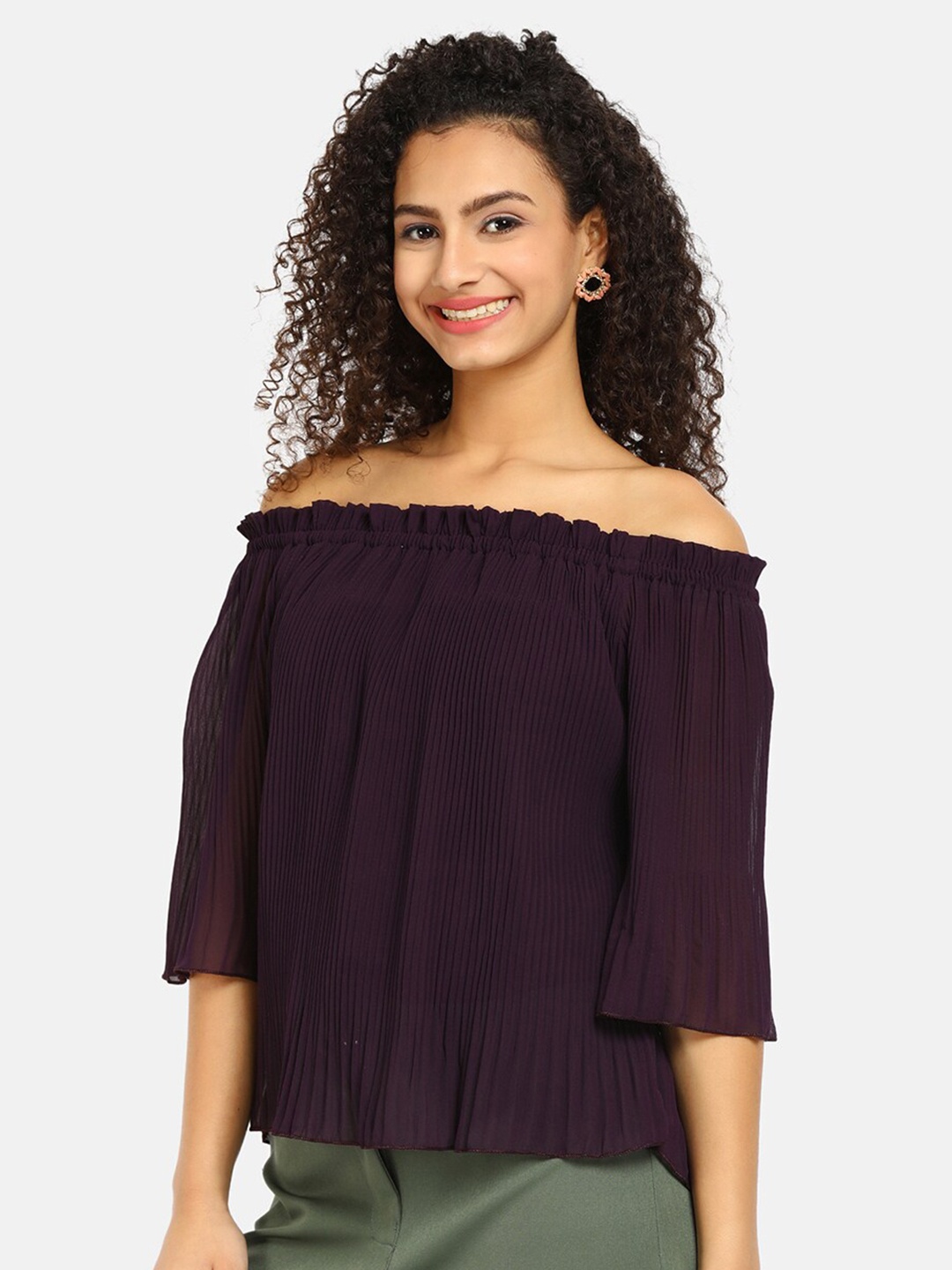 

V-Mart Purple Pure Cotton Off-Shoulder Bardot Top