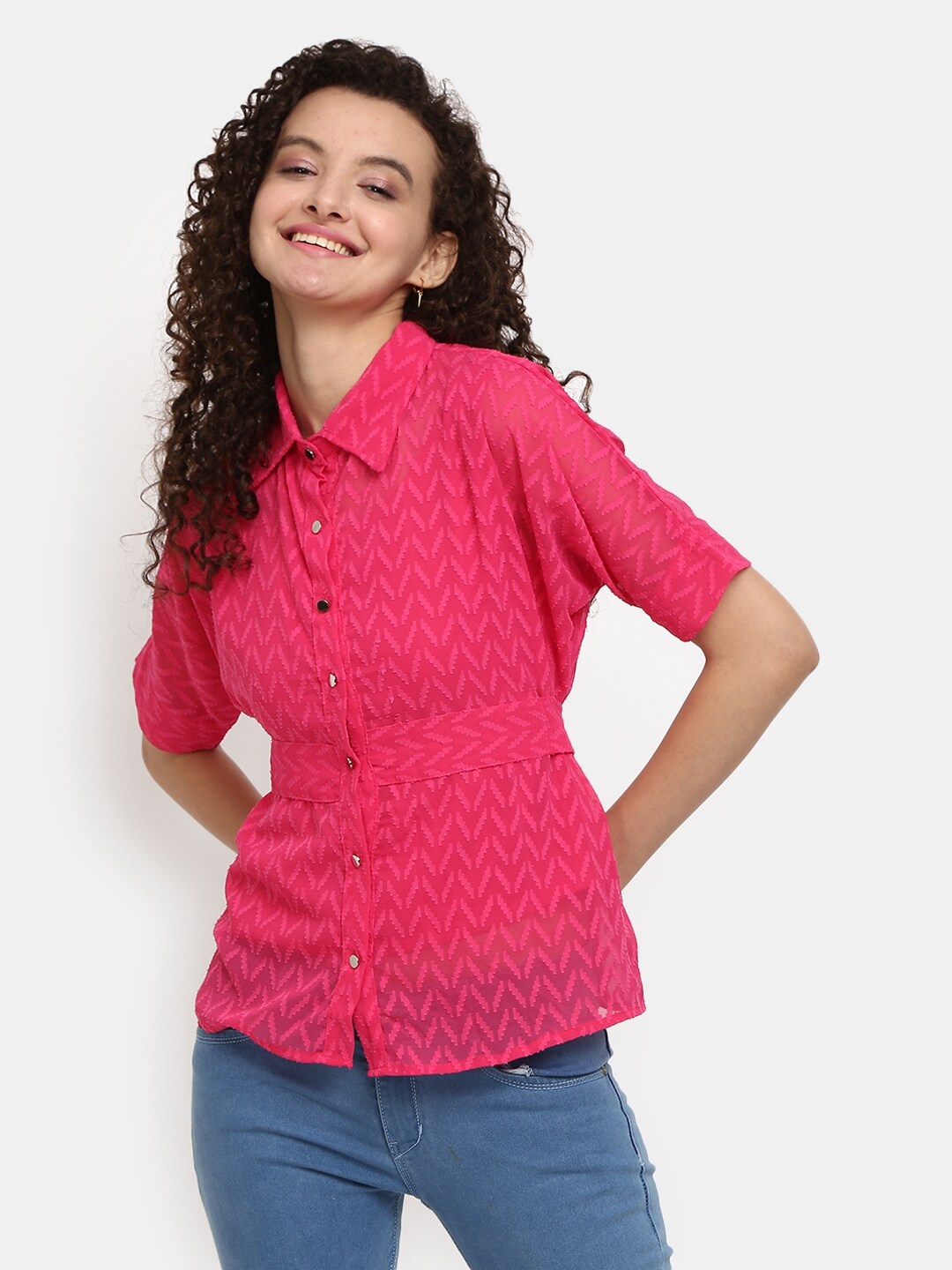 

V-Mart Fuchsia Pure Cotton Shirt Style Top