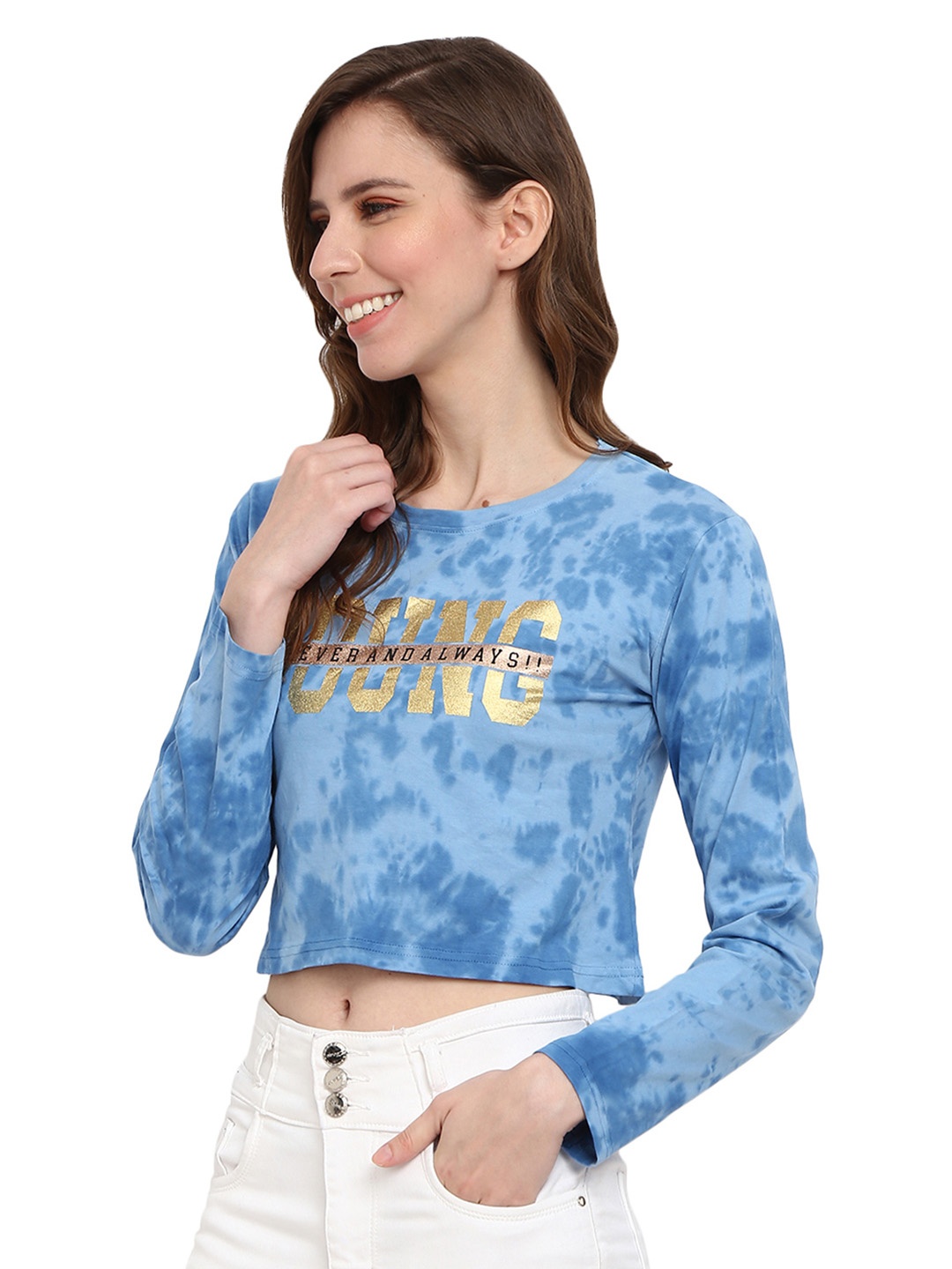 

V-Mart Blue Pure Cotton Tie and Dye Boxy Crop Top