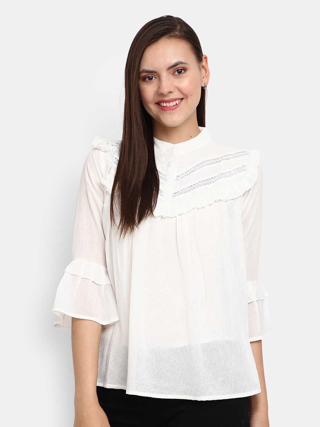 

V-Mart Off White Pure Cotton Mandarin Collar Top