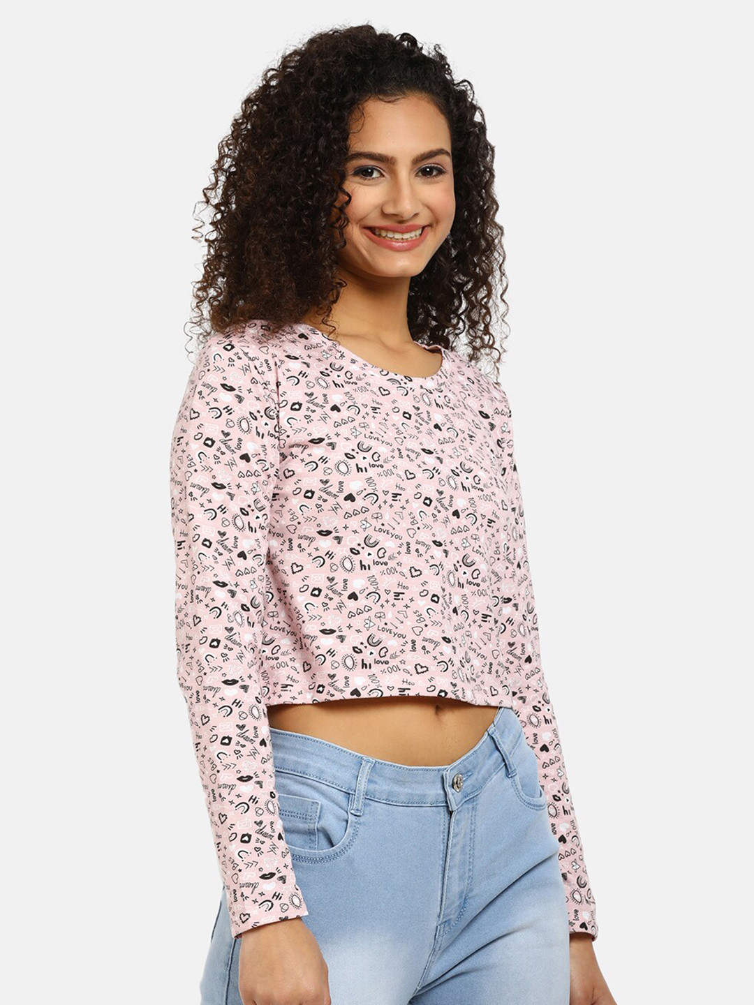 

V-Mart Pink Pure Cotton Print Crop Top