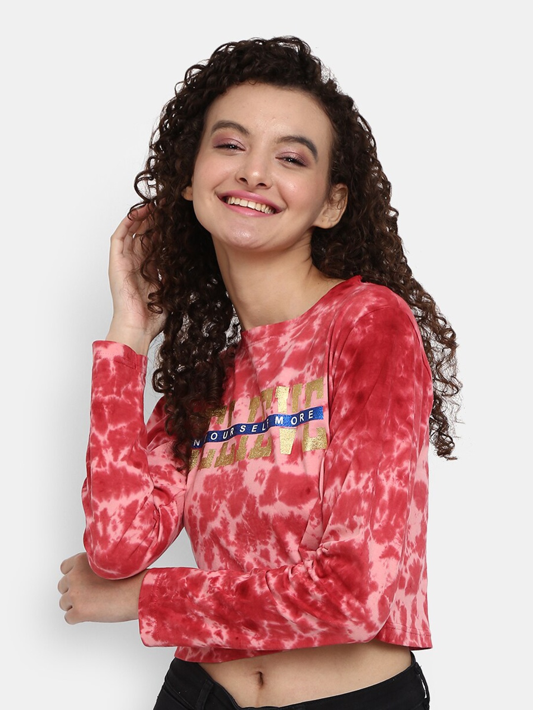 

V-Mart Red Pure Cotton Tie and Dye Crop Top