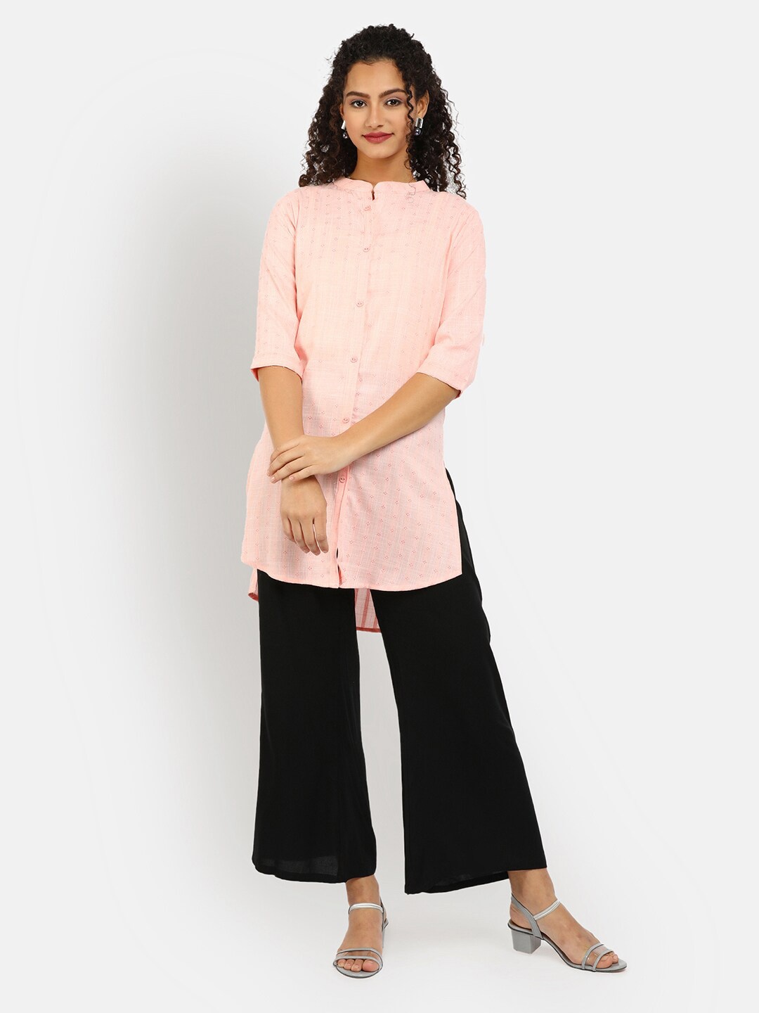 

V-Mart Peach-Coloured Mandarin Collar Chiffon Shirt Style Top