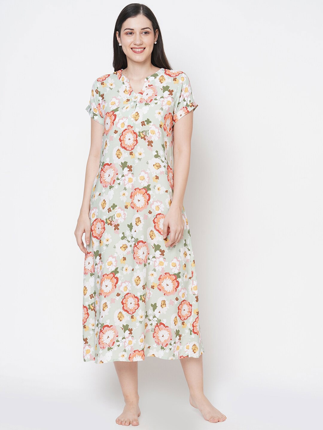 

SDL by Sweet Dreams Green Printed Nightdress
