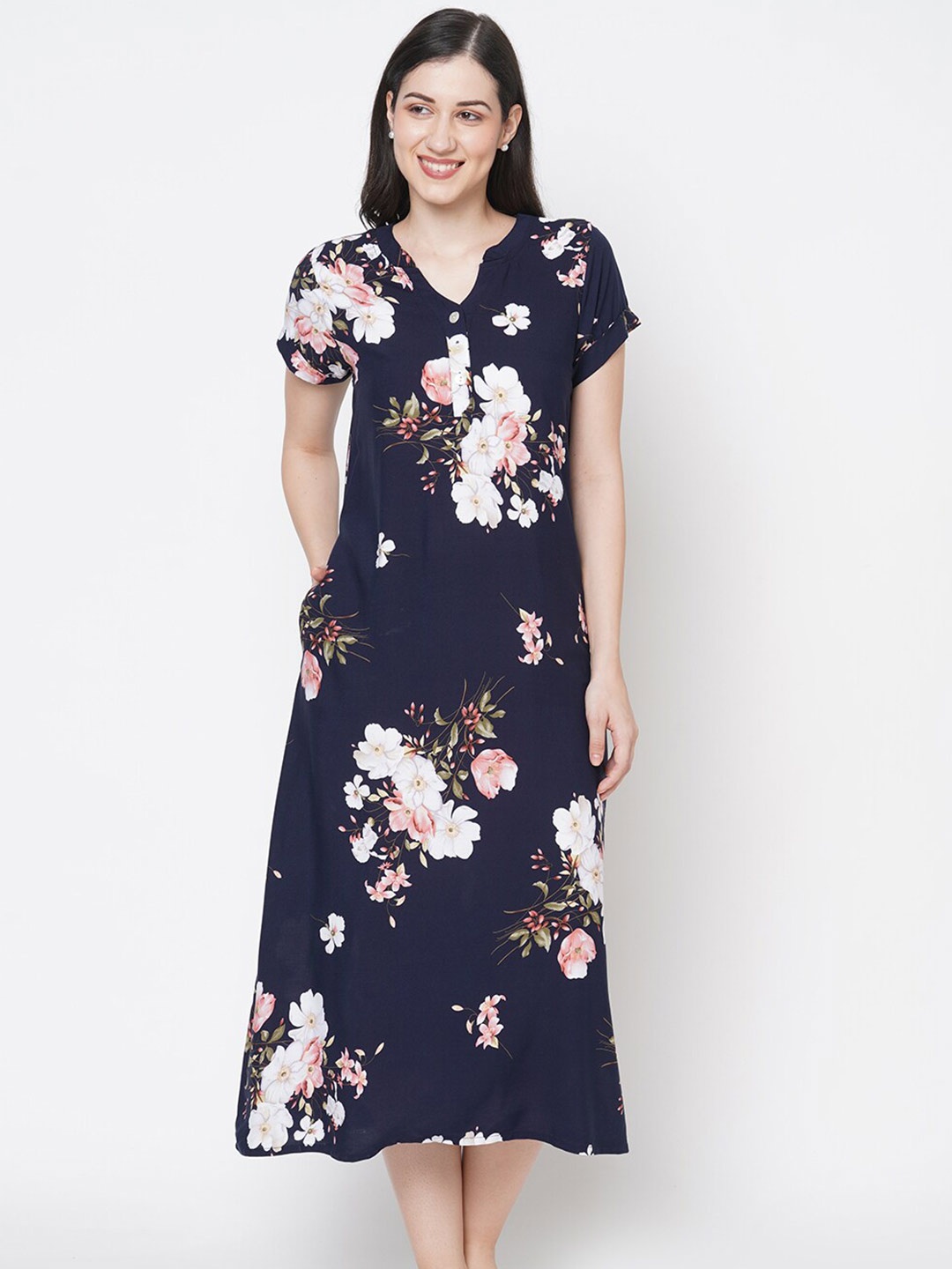 

SDL by Sweet Dreams Navy Blue Printed Nightdress