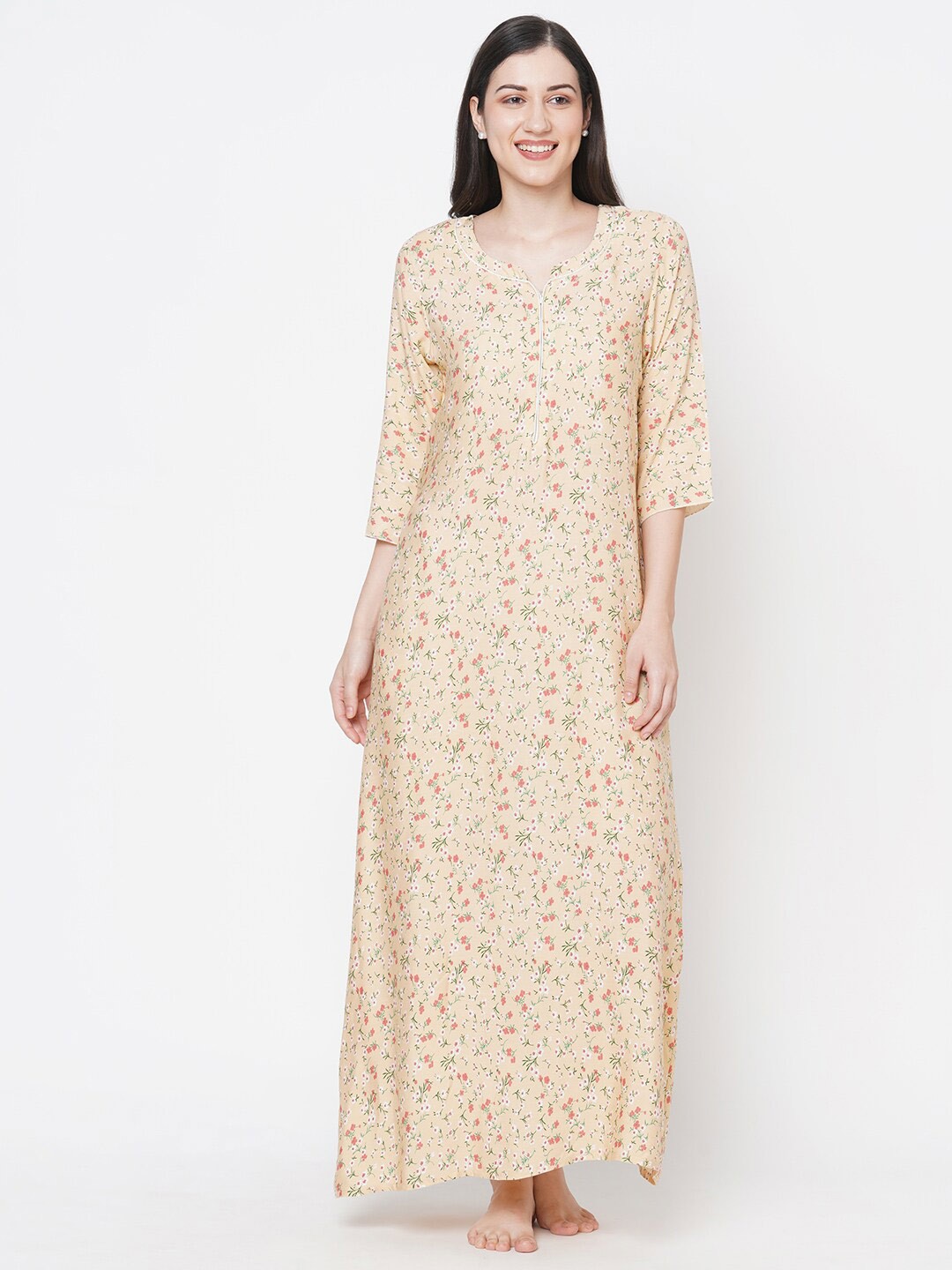

SDL by Sweet Dreams Peach-Coloured Printed Maxi Nightdress