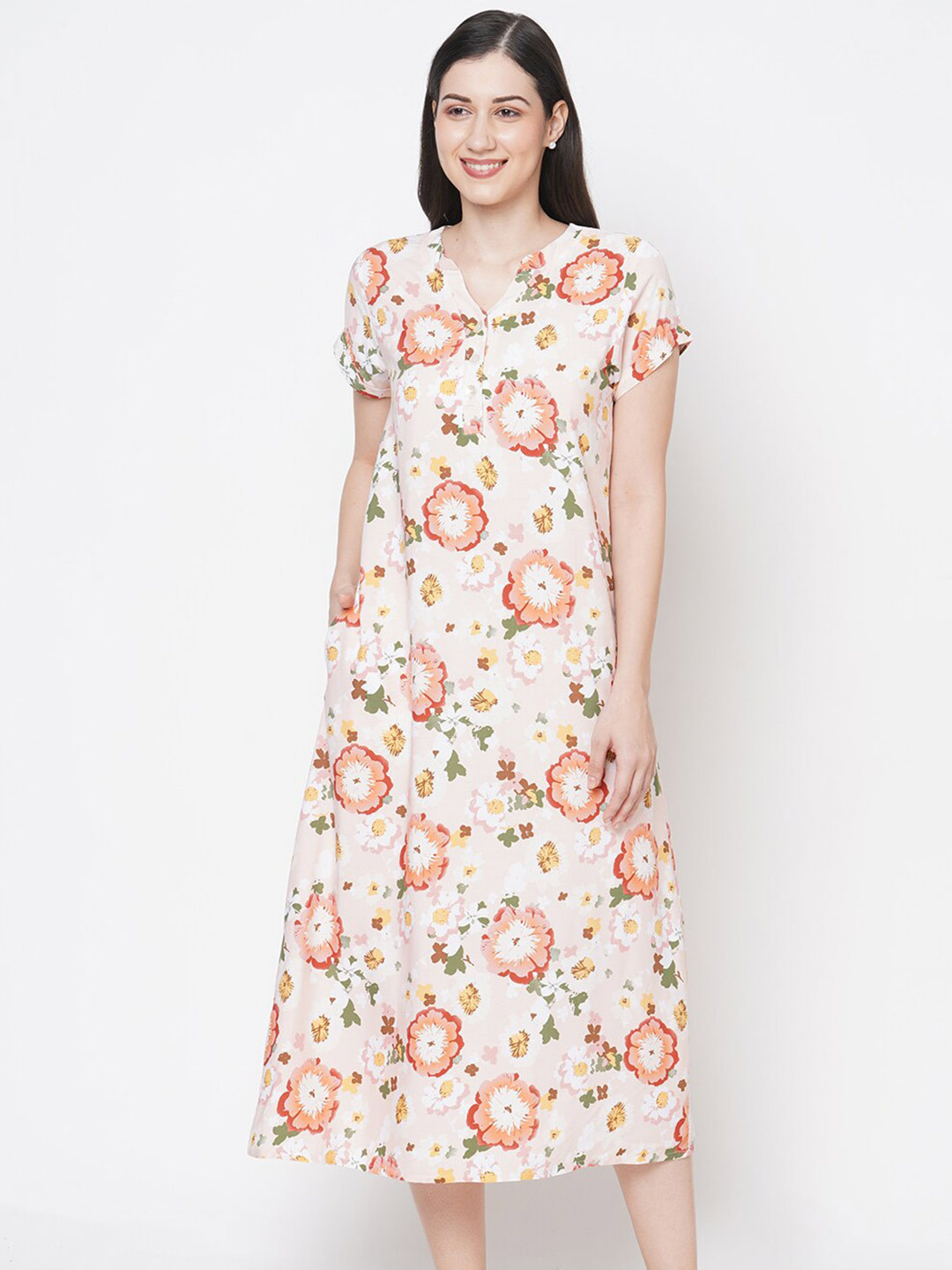 

SDL by Sweet Dreams Peach-Coloured Printed Nightdress