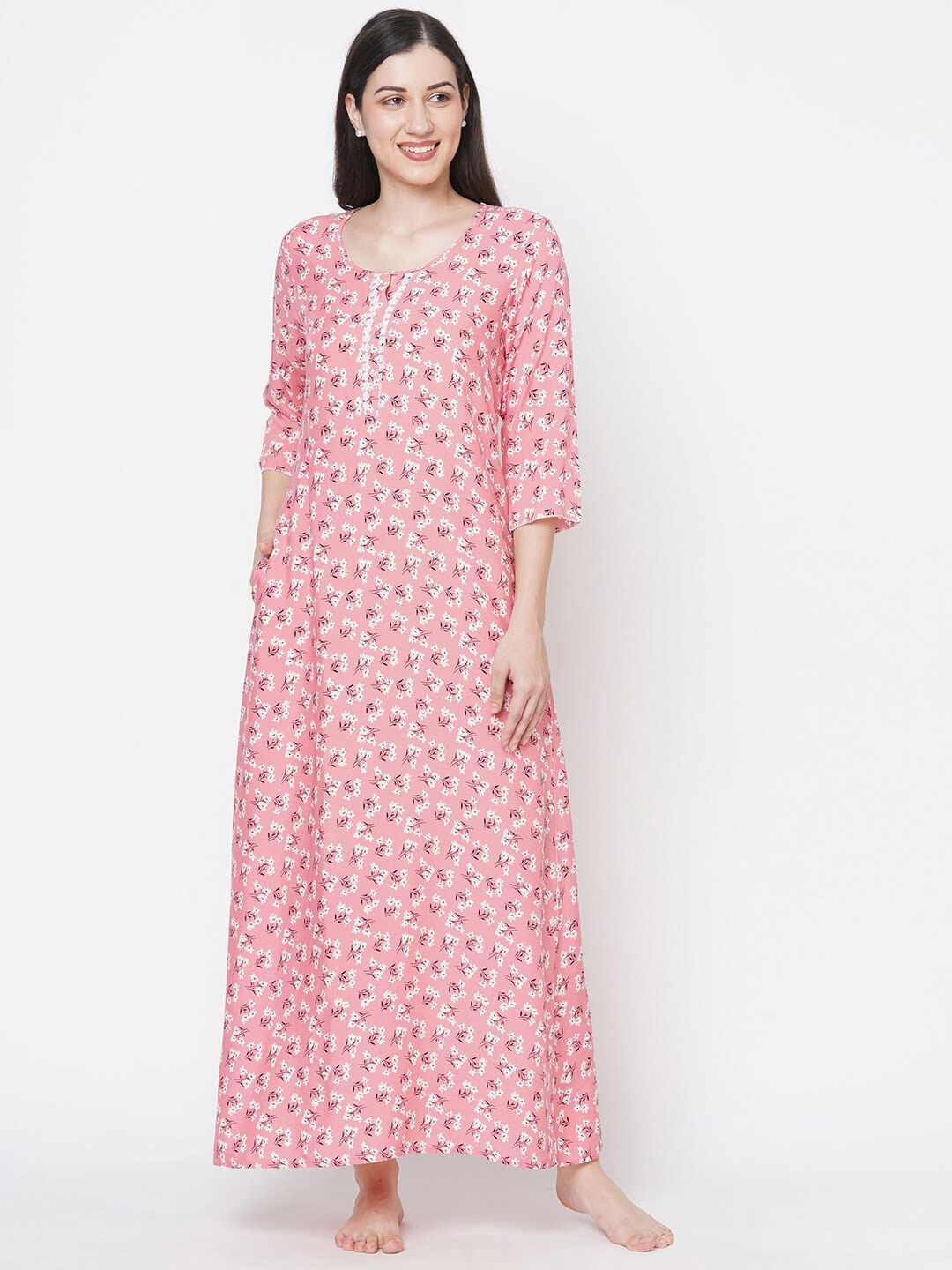 

SDL by Sweet Dreams Peach-Coloured Printed Maxi Nightdress