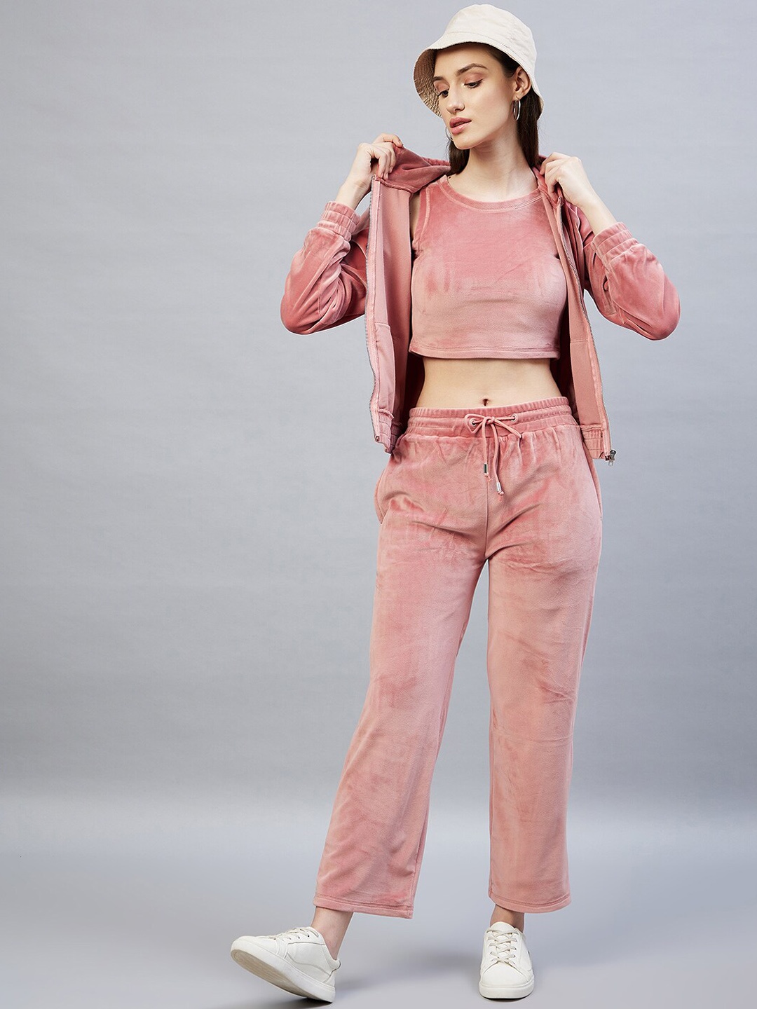 

DELAN Women Peach Solid Pure Cotton Hooded Co-Ords