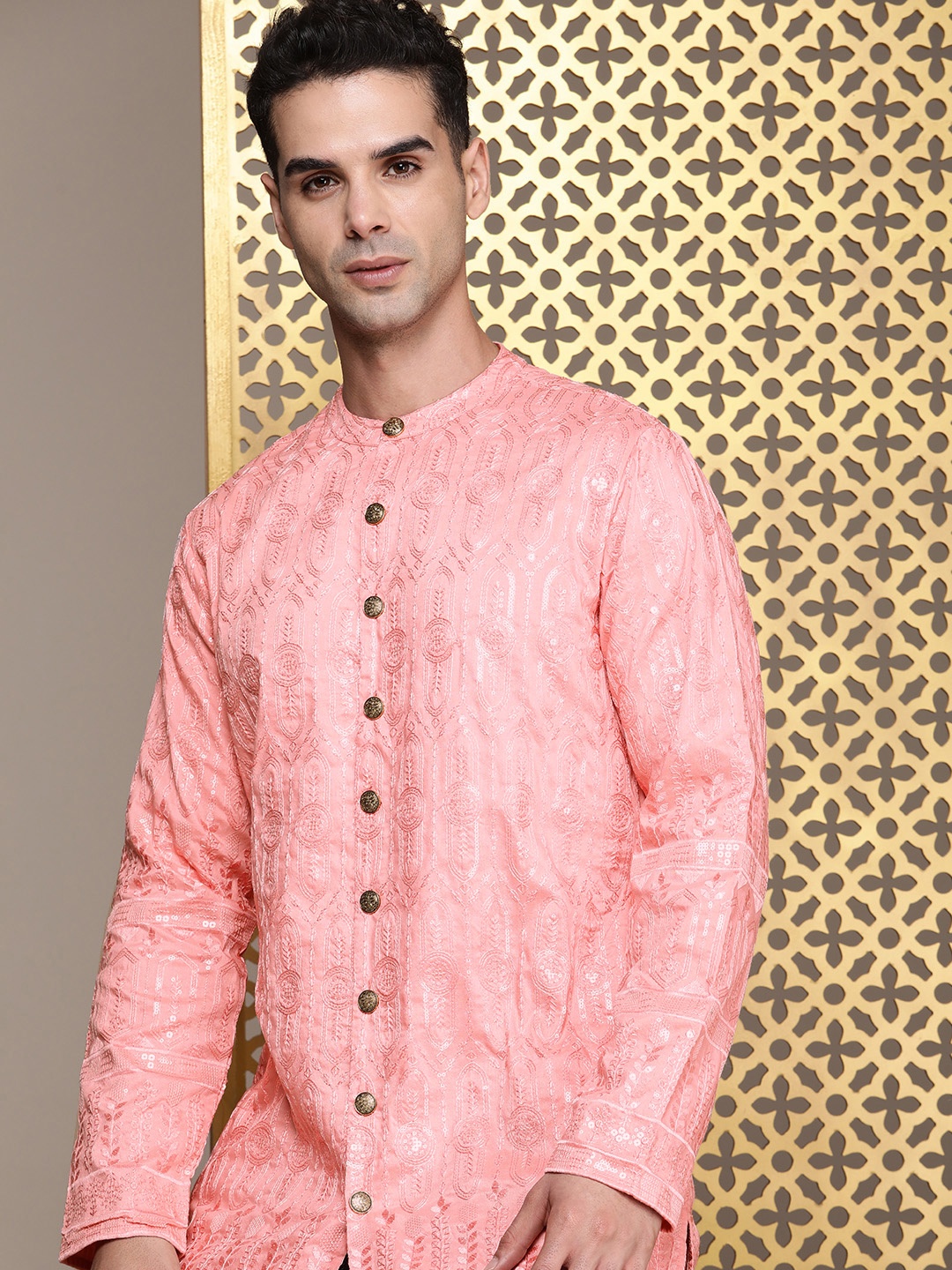 

House of Pataudi Embellished Sequined Rozana Kurta, Pink
