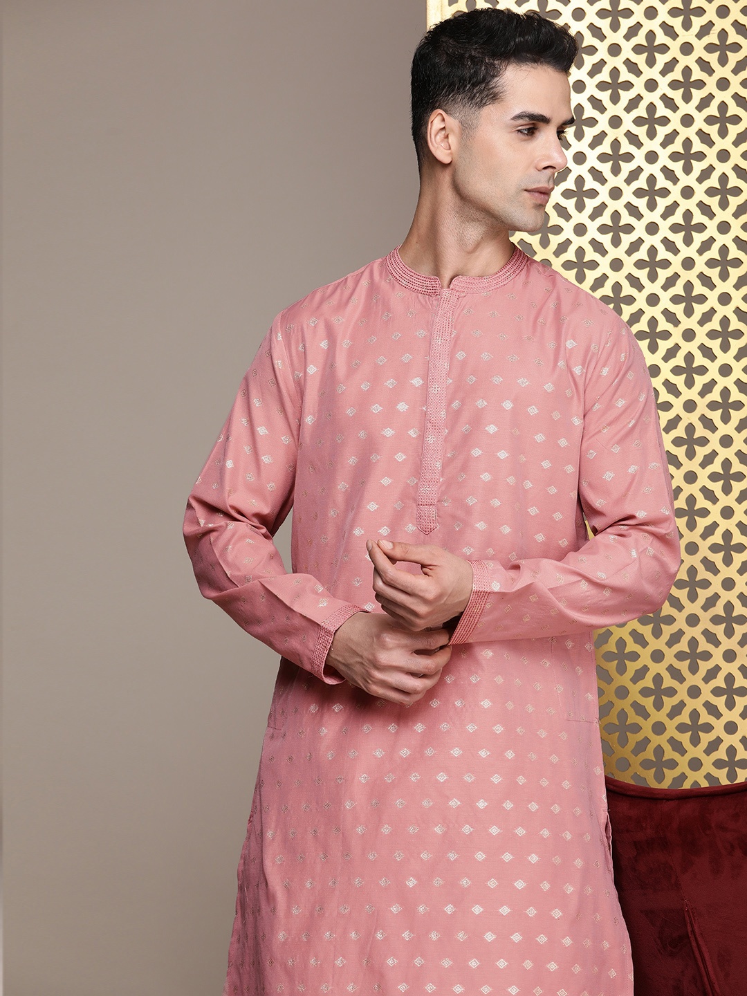 

House of Pataudi Ethnic Motifs Printed Rozana Straight Kurta, Peach