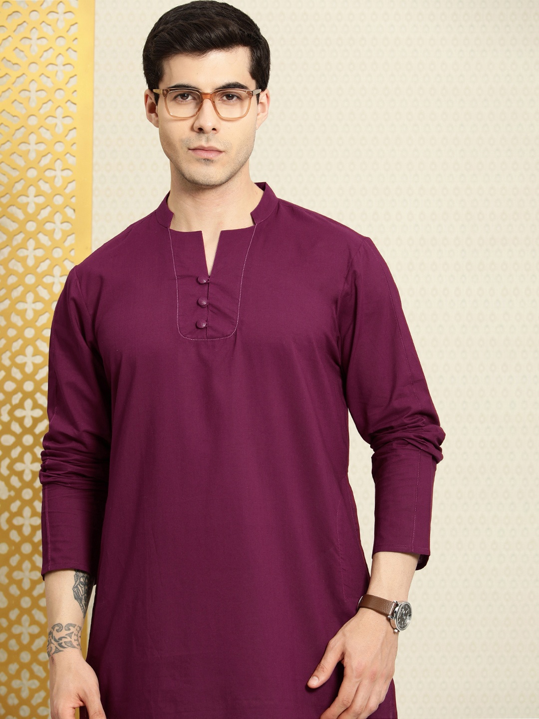 

House of Pataudi Men Rozana Kurta, Purple