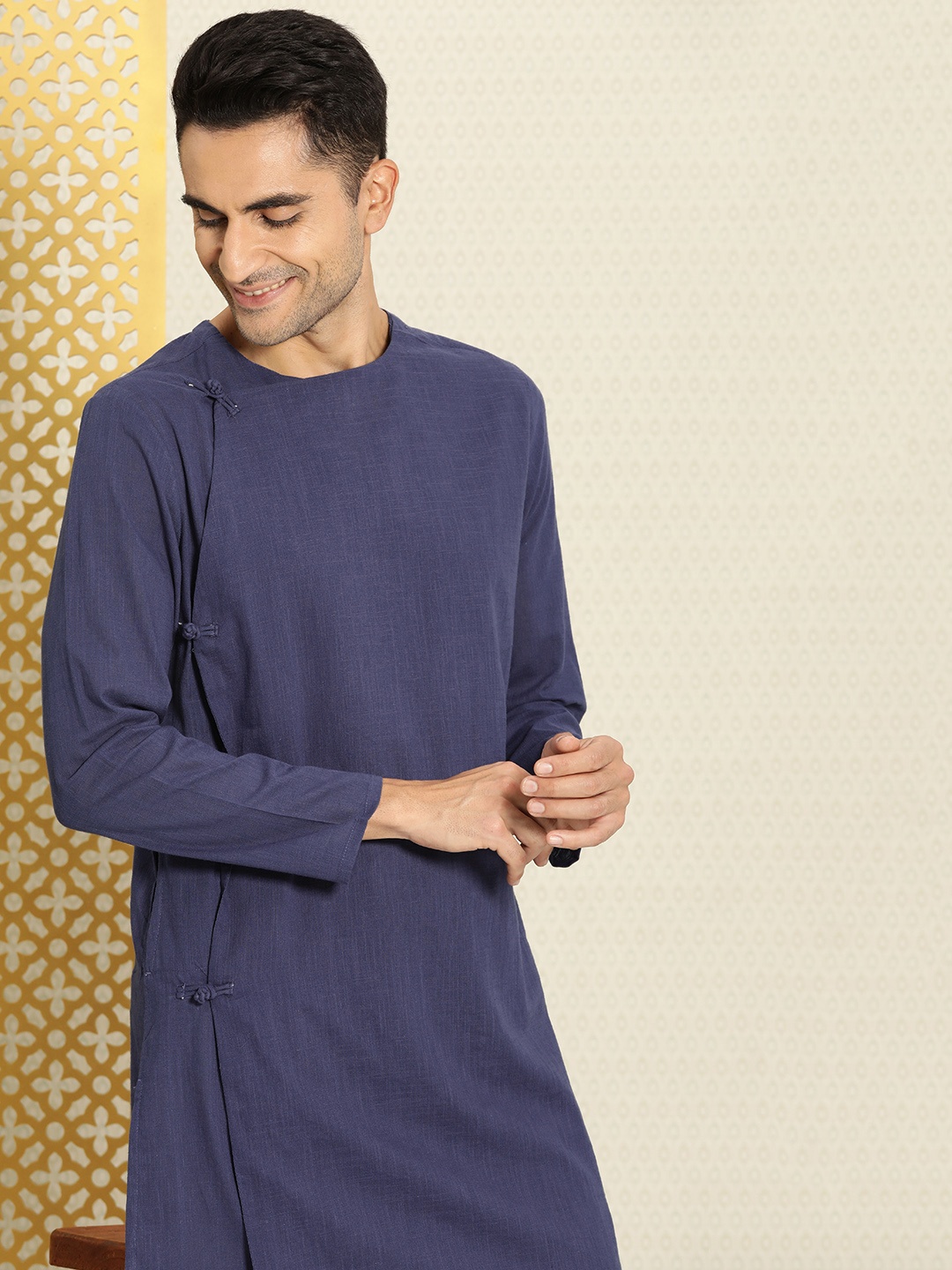 

House of Pataudi Rozana Pure Cotton Angrakha Kurta, Blue