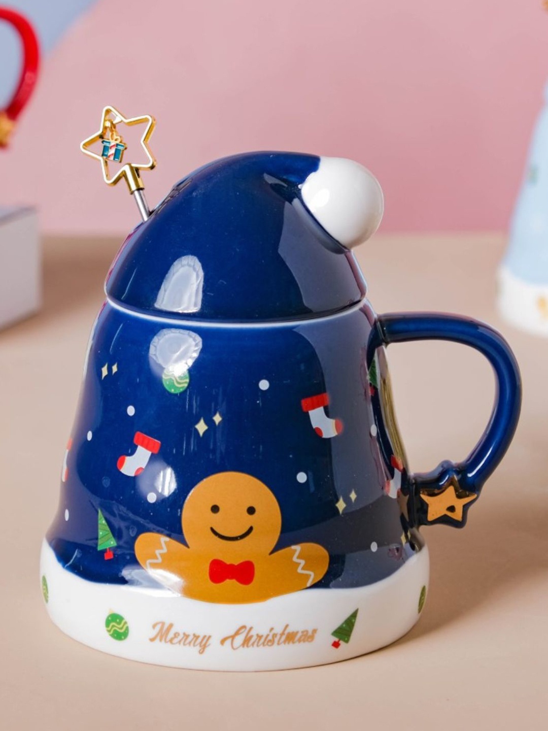

Nestasia Blue & Orange Printed Ceramic Glossy Cup With Lid & Spoon 400 ml