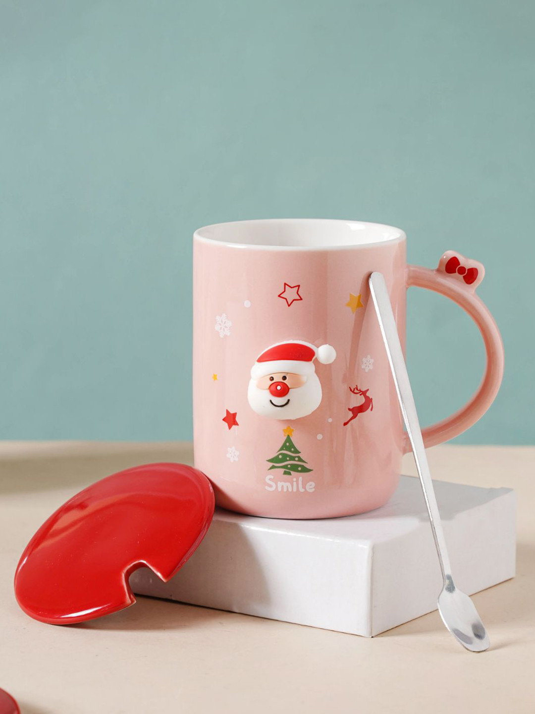 

Nestasia Nestasia Pink & Red Ceramic Cup With Lid and Spoon 350 ml
