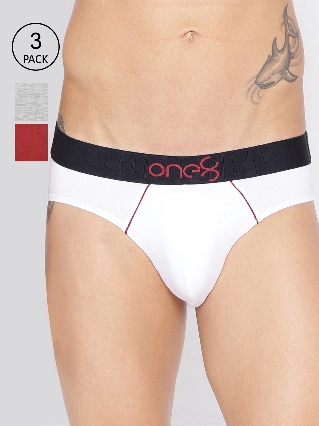 

one8 by Virat Kohli Men Pack Of 3 Cotton Basic Briefs 102-PO3-MAROON/GREY MELANGE/WHITE