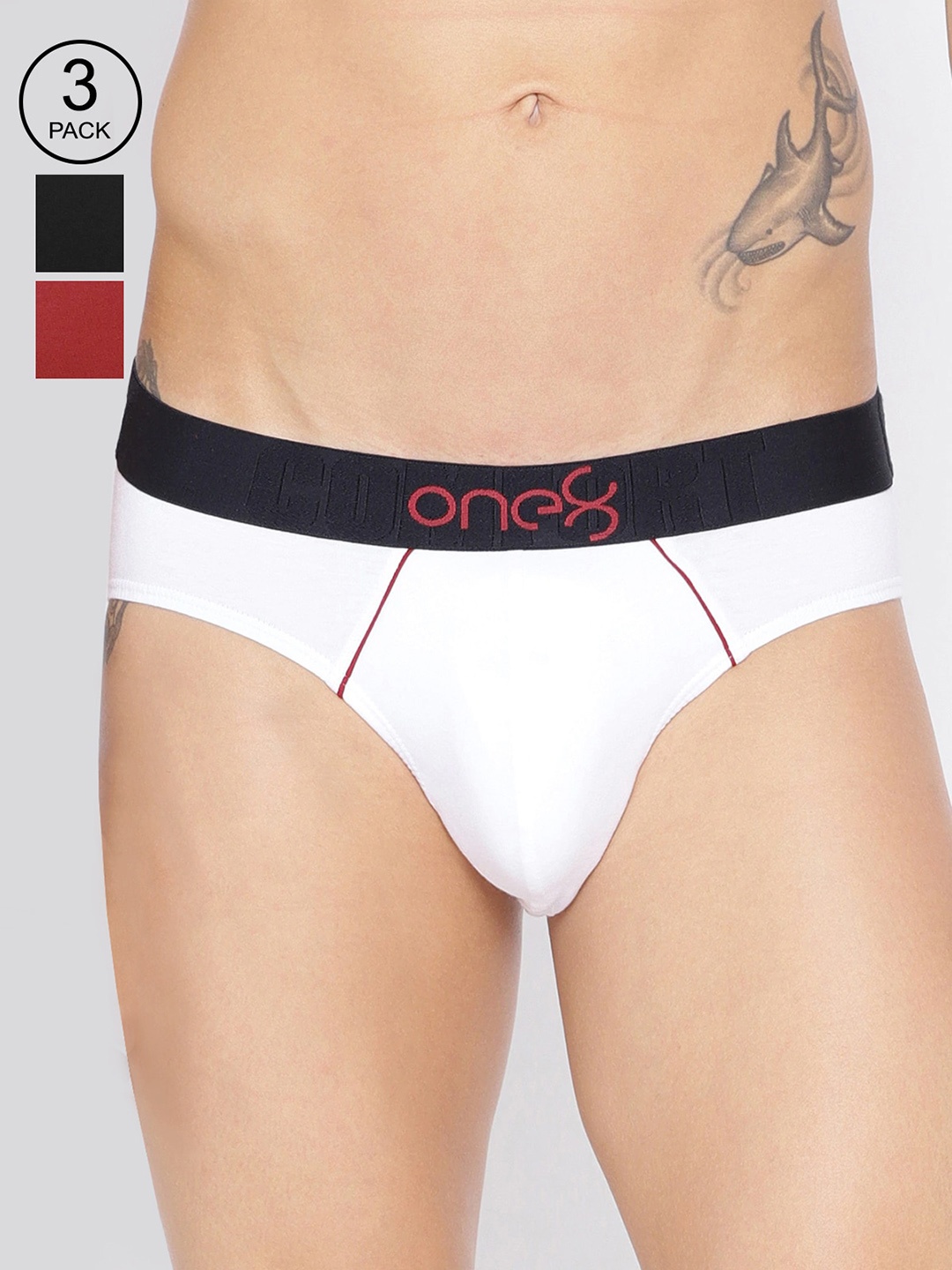 

one8 by Virat Kohli Men Pack Of 3 Solid Basic Briefs 102-PO3-MAROON/WHITE/BLACK