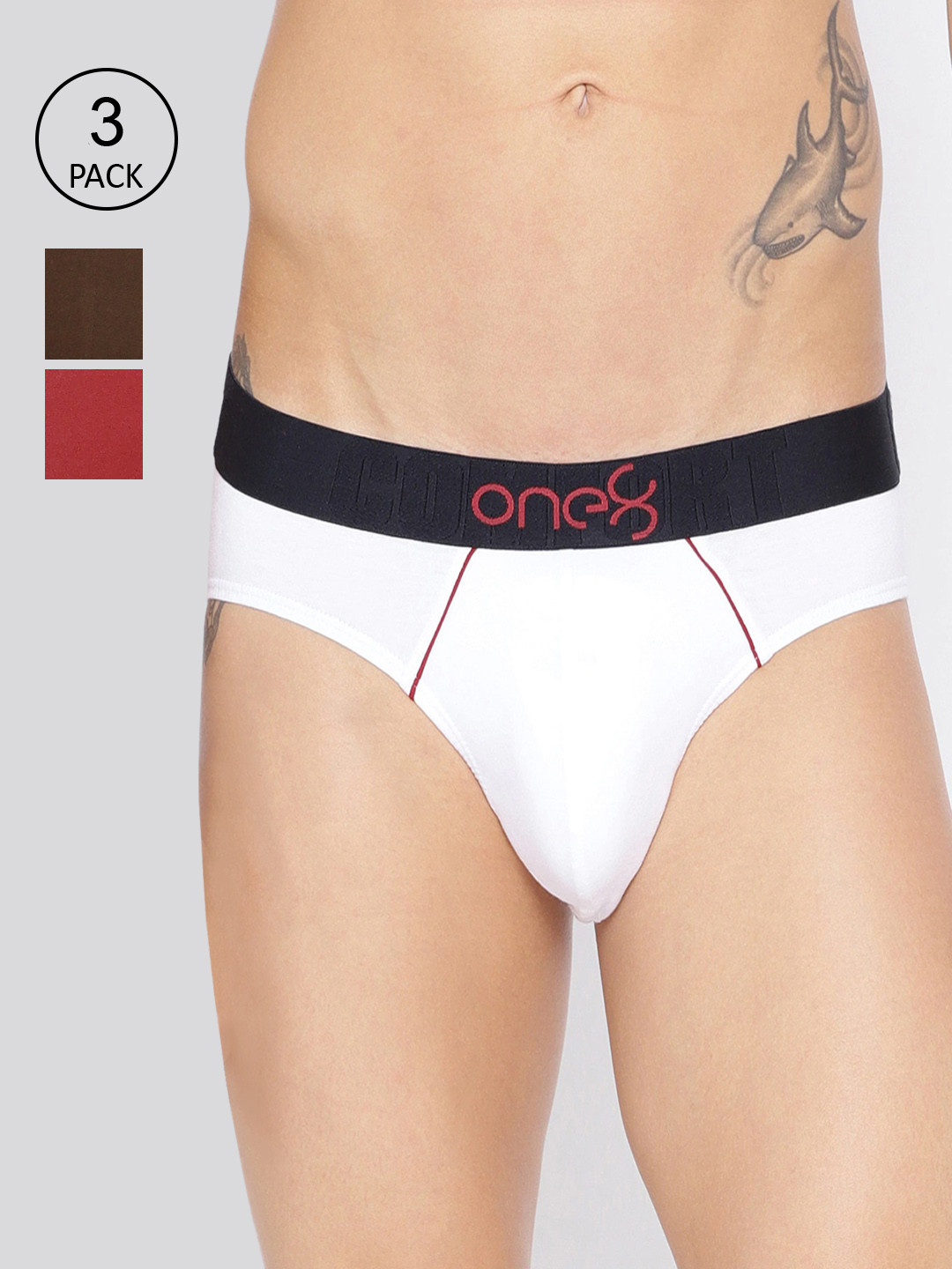 

one8 by Virat Kohli Men Pack Of 3 Solid Basic Briefs 102-PO3-BROWN/WHITE/MAROON