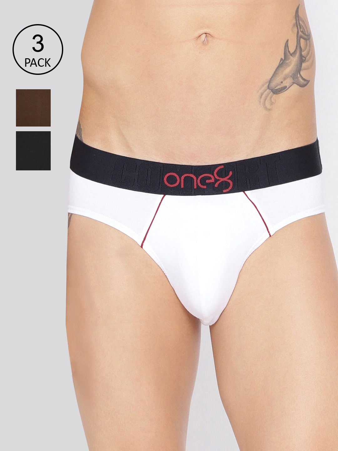 

one8 by Virat Kohli Men Pack Of 3 Solid Basic Briefs 102-PO3-BROWN/WHITE