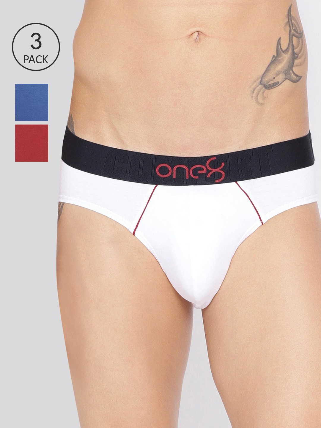 

one8 by Virat Kohli Men Pack Of 3 Solid Cotton Briefs 102-PO3-WHITE/ROYAL BLUE/MAROON