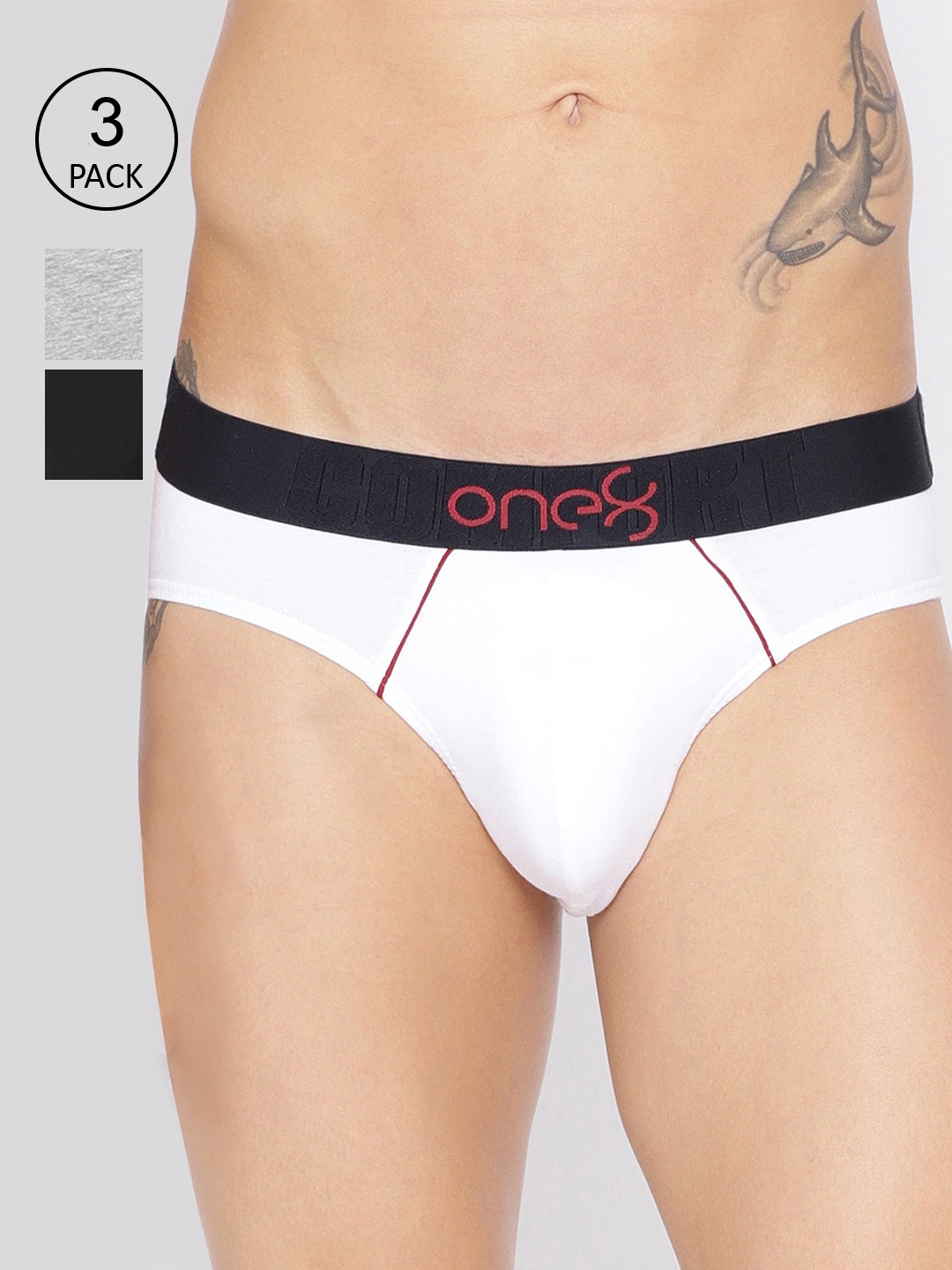 

one8 by Virat Kohli Men Pack of 3 Solid Basic Briefs 102-PO3-White/Greymel/Black, Grey