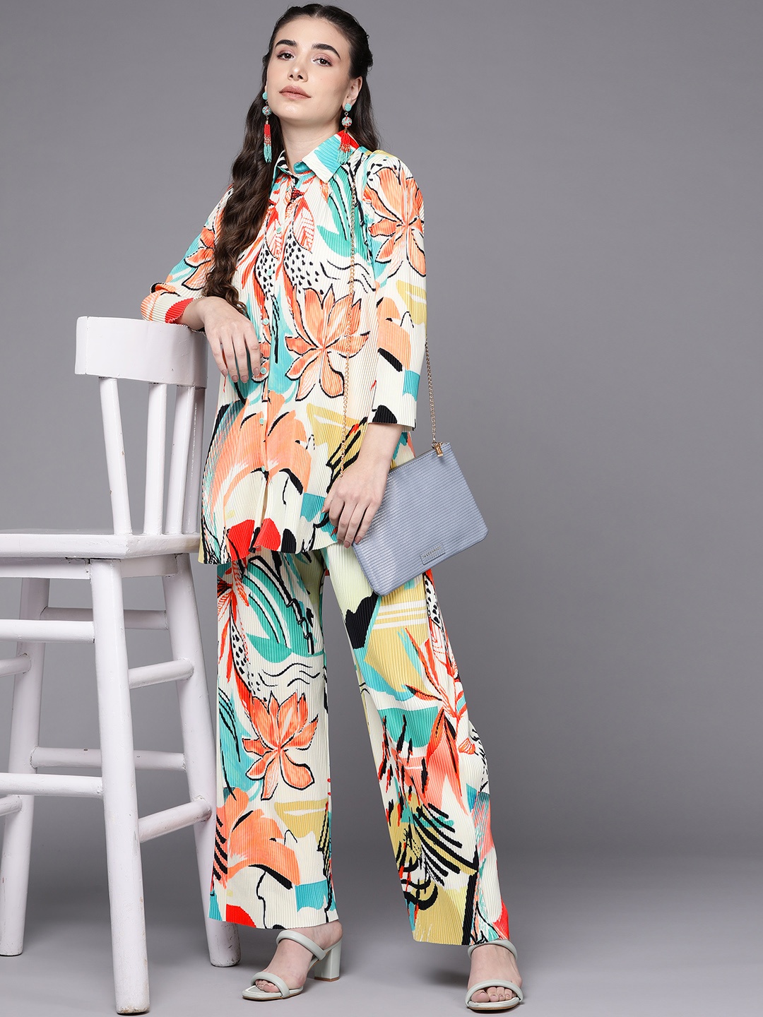 

Indo Era Women Multicoloured Printed Shirt With Palazzos, Multi