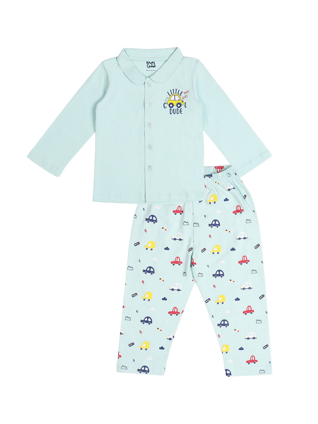 

KICKS & CRAWL Kids Blue & Yellow Printed Pure Cotton Night suit