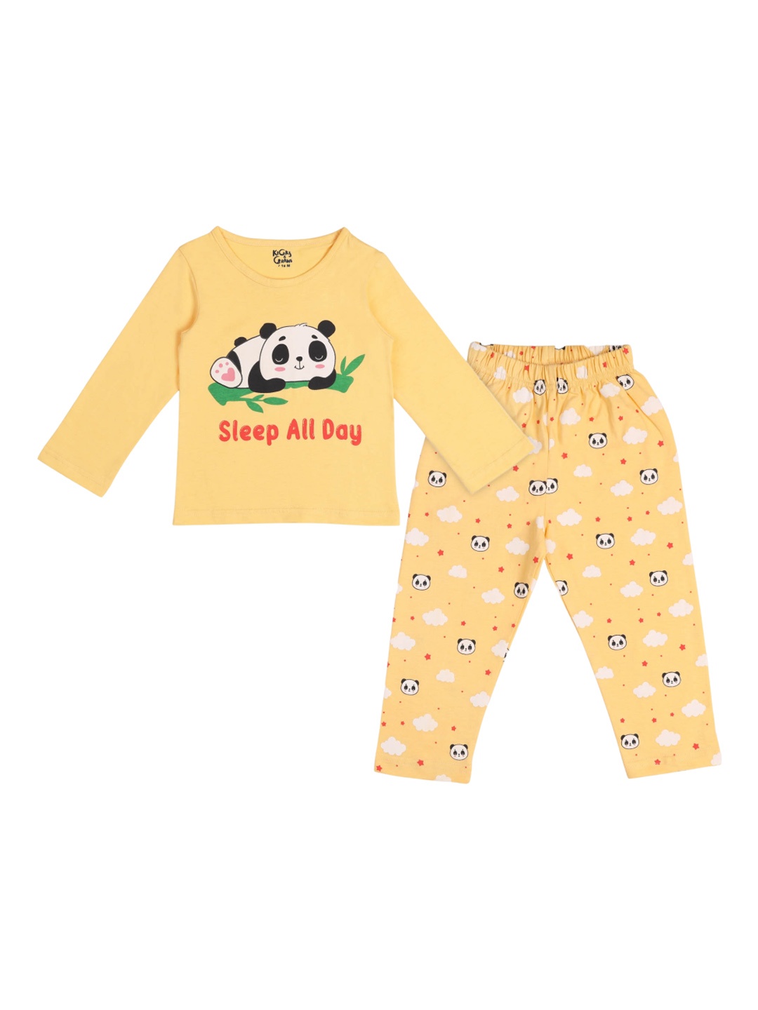 

KICKS & CRAWL Kids Mustard Printed Pure Cotton Night suit