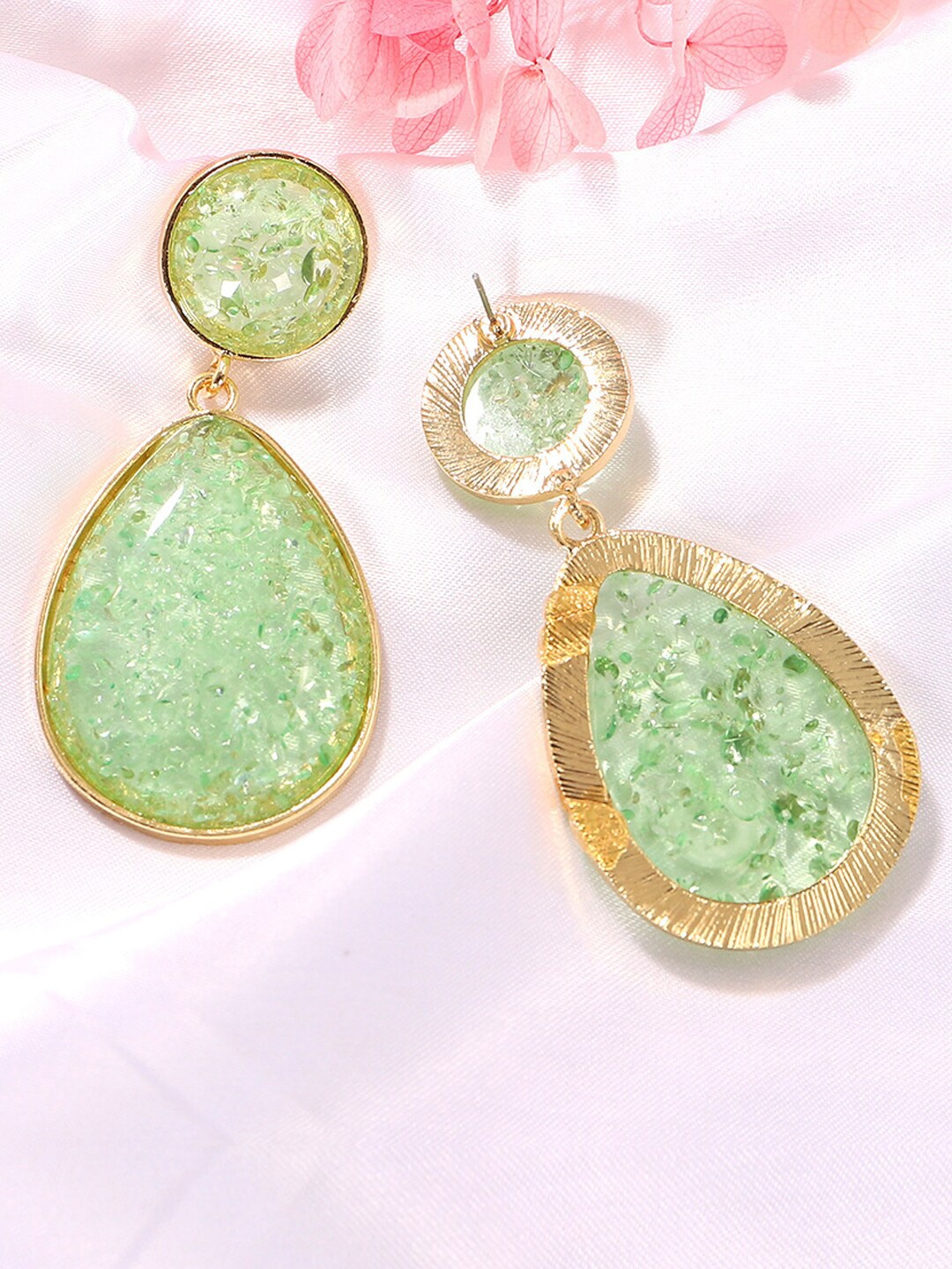 

Young & Forever Green & Gold Plated Teardrop Shaped Drop Earrings