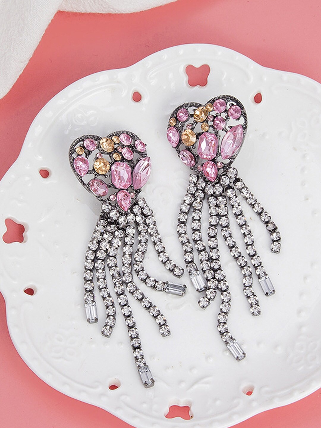 

Young & Forever Pink & Silver-Toned Heart Shaped Drop Earrings