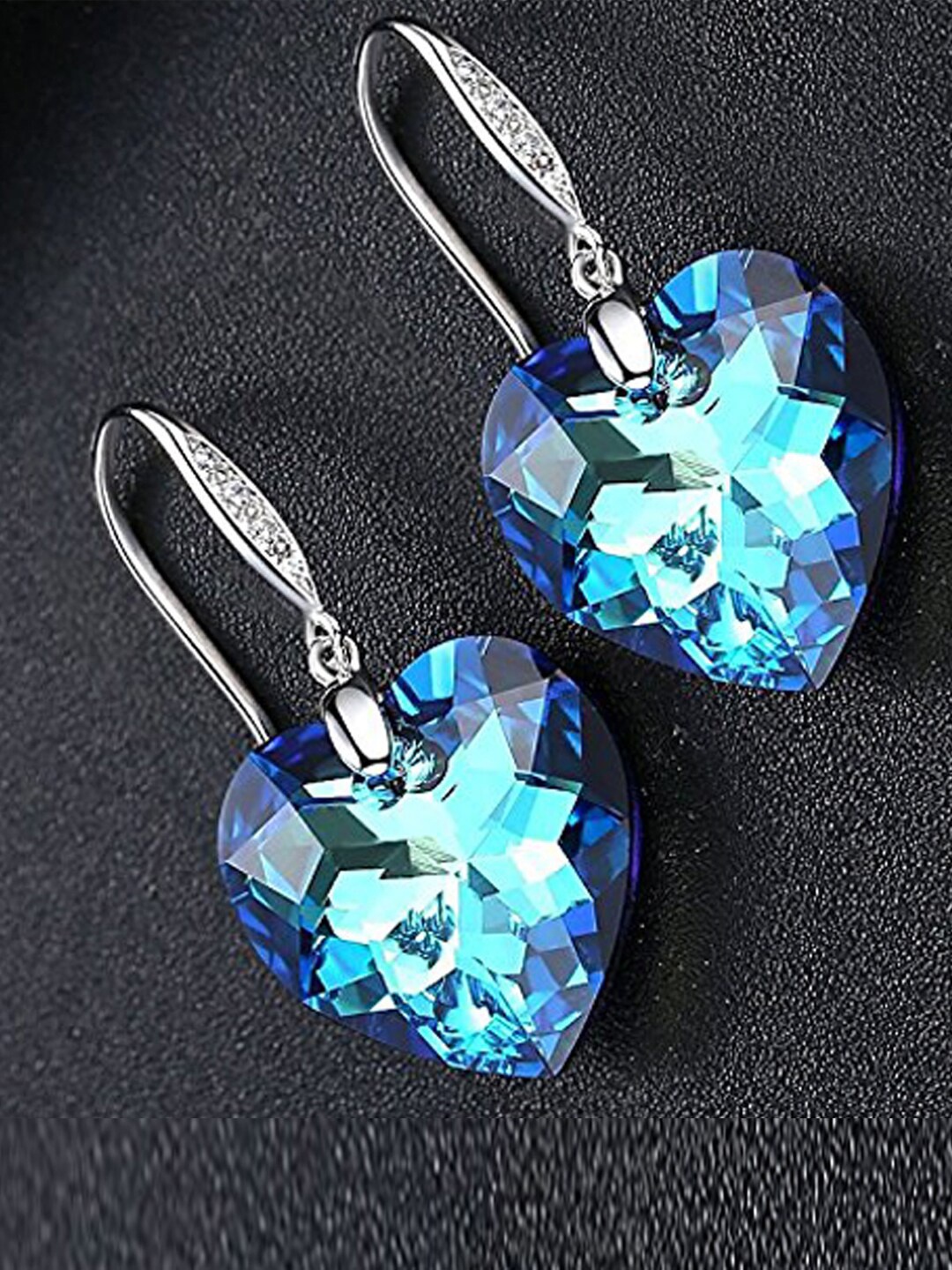 

Young & Forever Blue Heart Shaped Silver Plated Crystals Drop Earrings