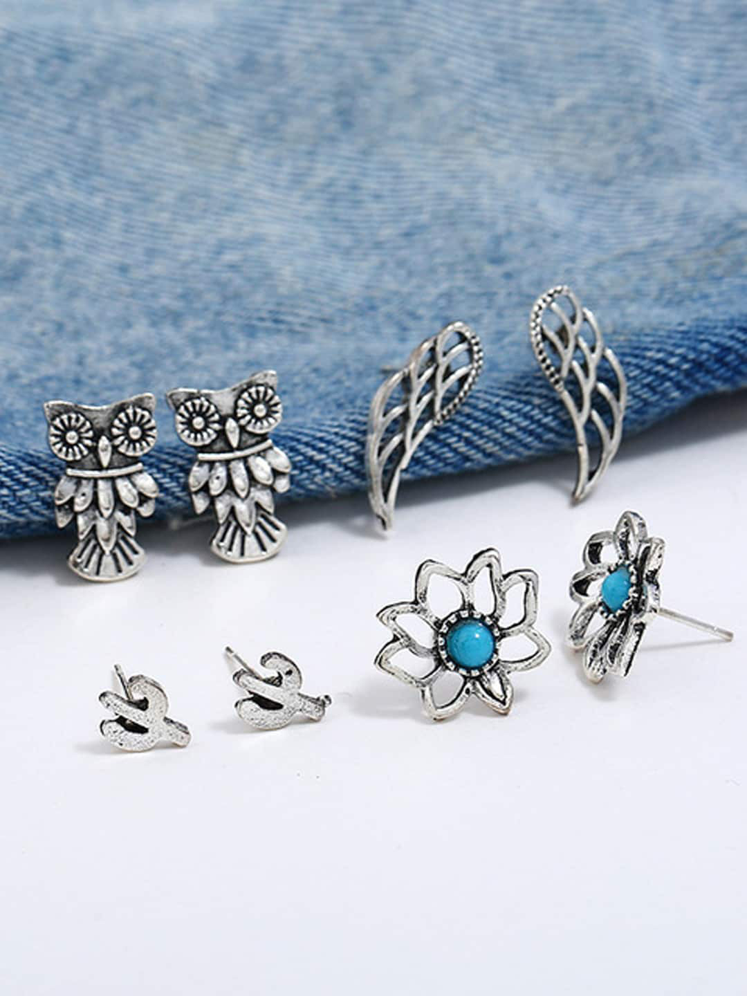 

Young & Forever Pack Of 4 Silver-Plated Floral Studs Earrings
