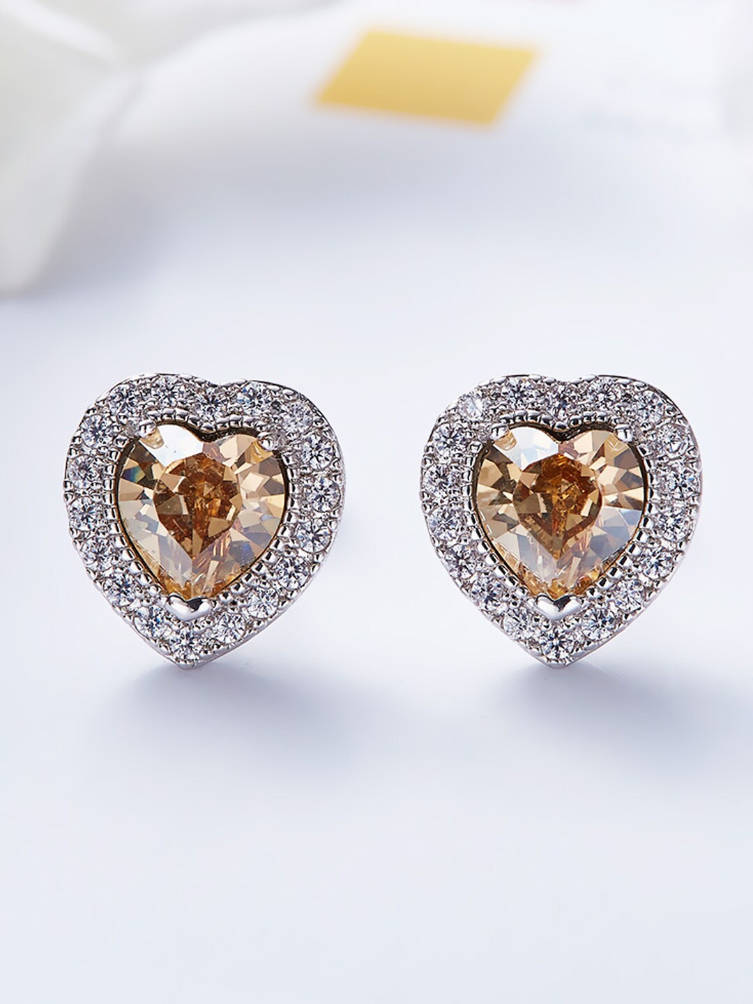 

Young & Forever Yellow Silver Plated Heart Shaped Cubic Zirconia Stud Earring