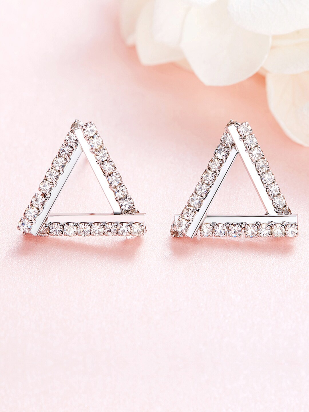 

Young & Forever Silver-Plated Cubic Zirconia Triangular Studs Earrings