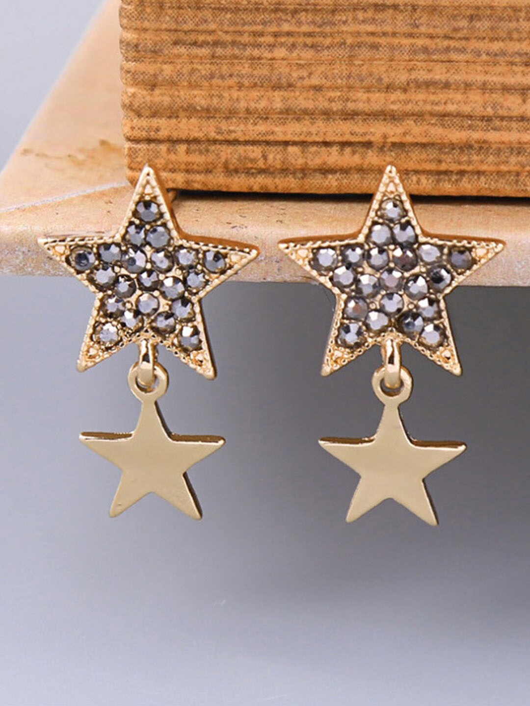 

Young & Forever Gold Plated Star Shaped Studs Earrings, Black