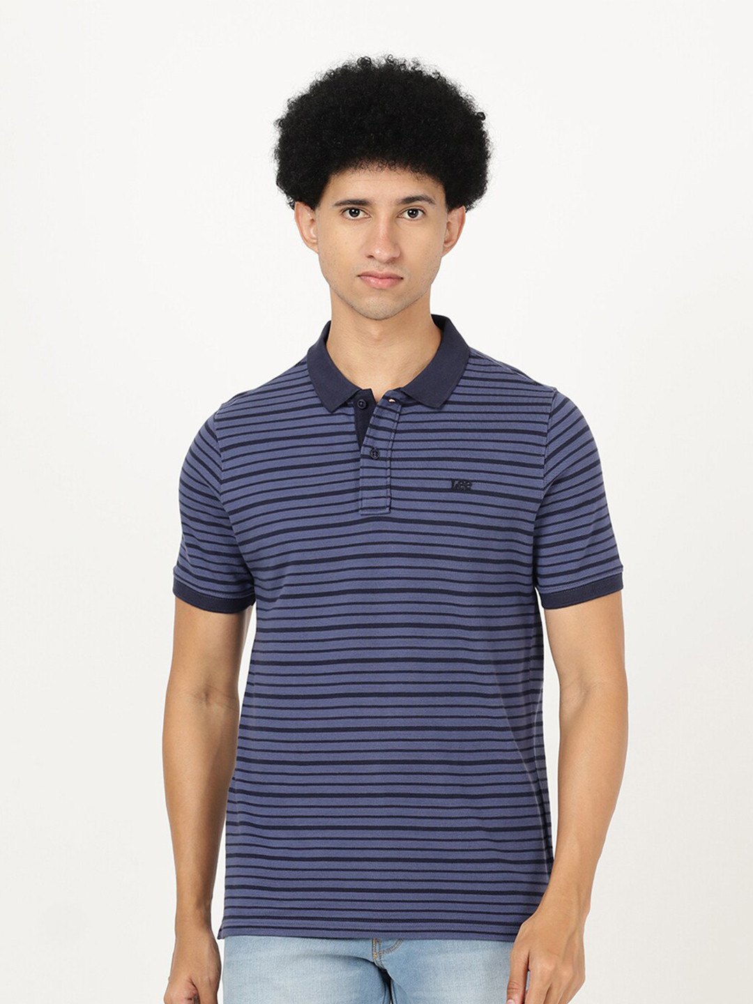 

Lee Men Blue Striped Polo Collar Slim Fit T-shirt