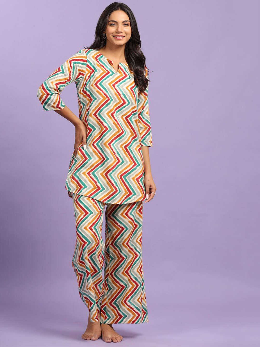 

JISORA Women Multicoloured Printed Pure Cotton Night suit, Multi