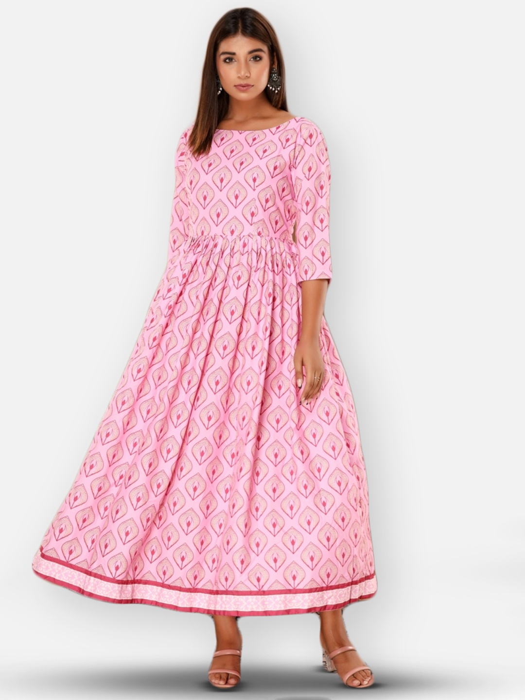

IRIDAA JAIPUR Pink Printed Pure Cotton Maxi Dress Gown