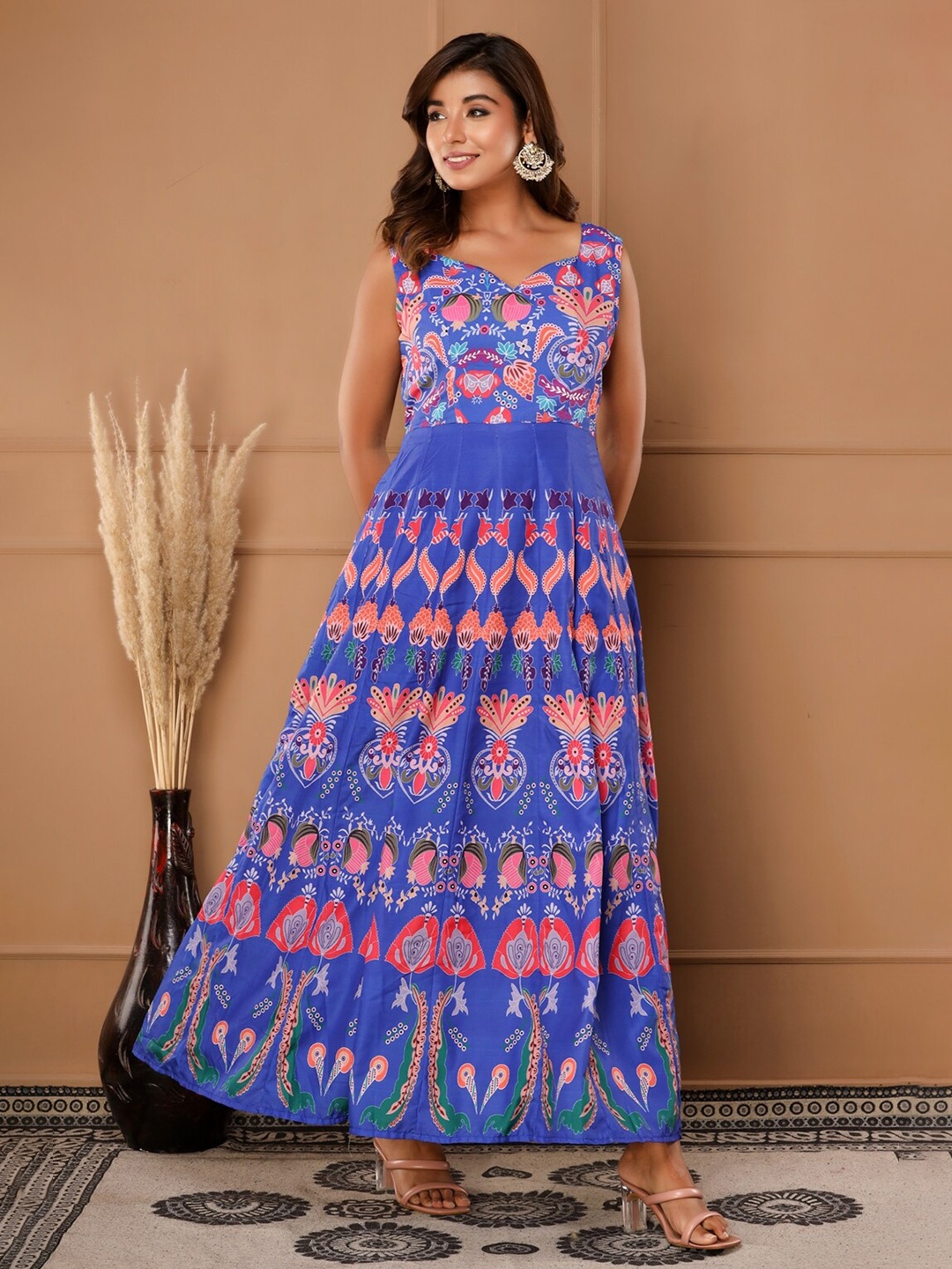 

IRIDAA JAIPUR Blue Ethnic Motifs Cotton Maxi Dress Gown
