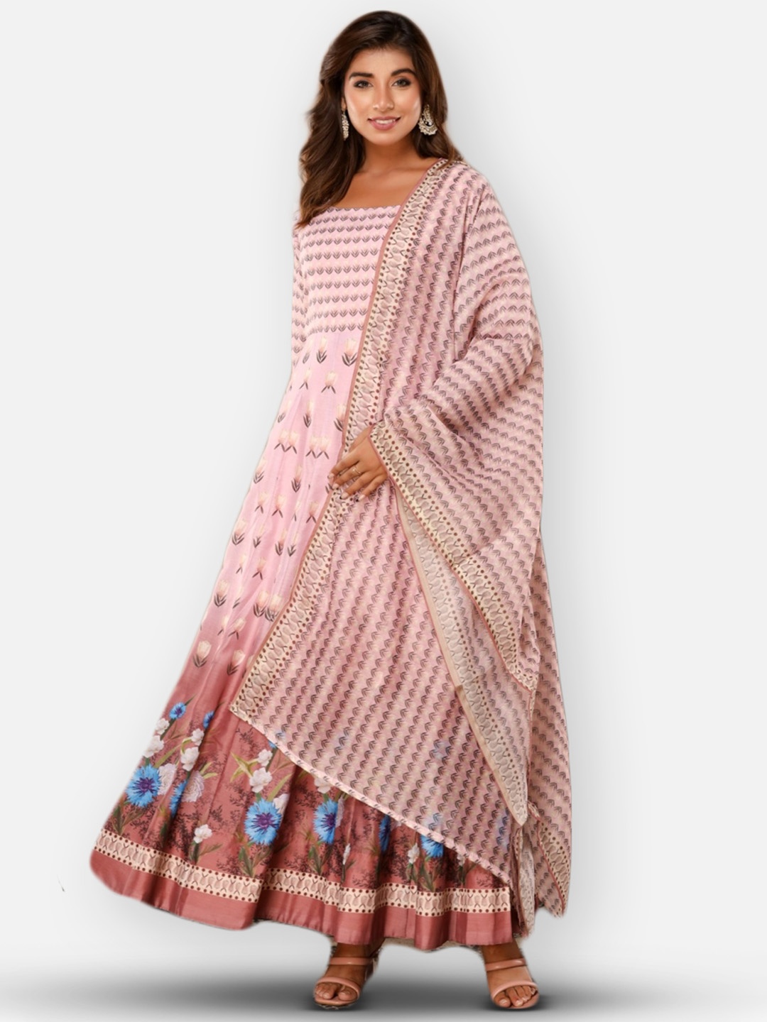 

IRIDAA JAIPUR Women Pink Floral Printed Floral Anarkali Kurta With Dupatta
