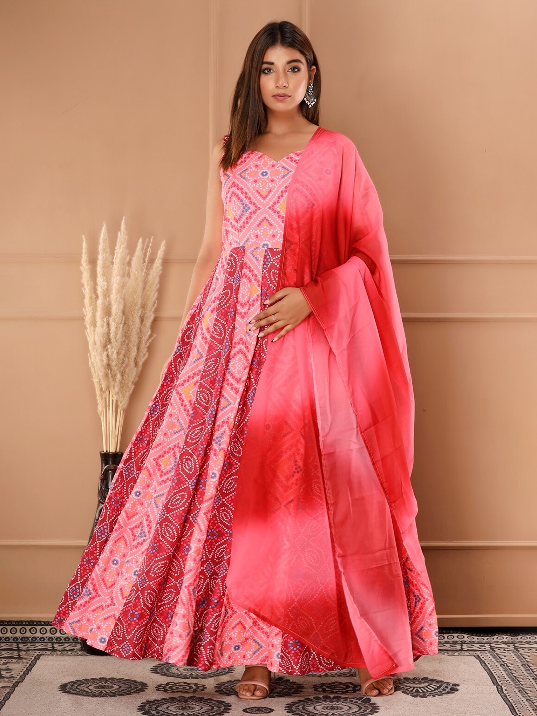 

IRIDAA JAIPUR Women Pink Ethnic Motifs Printed Anarkali Kurta With Dupatta
