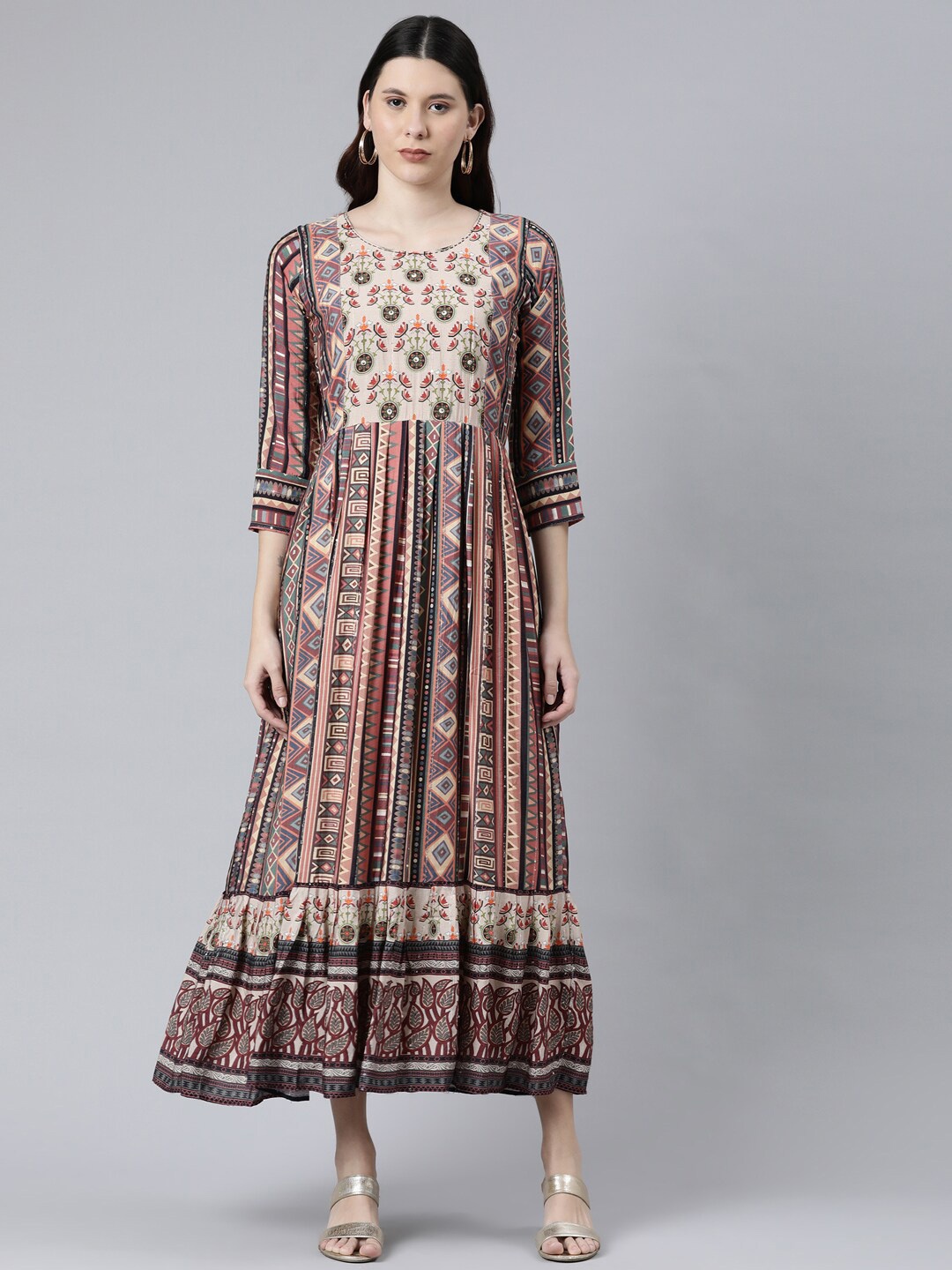 

Neerus Women Brown Ethnic Motifs Printed Anarkali Kurta