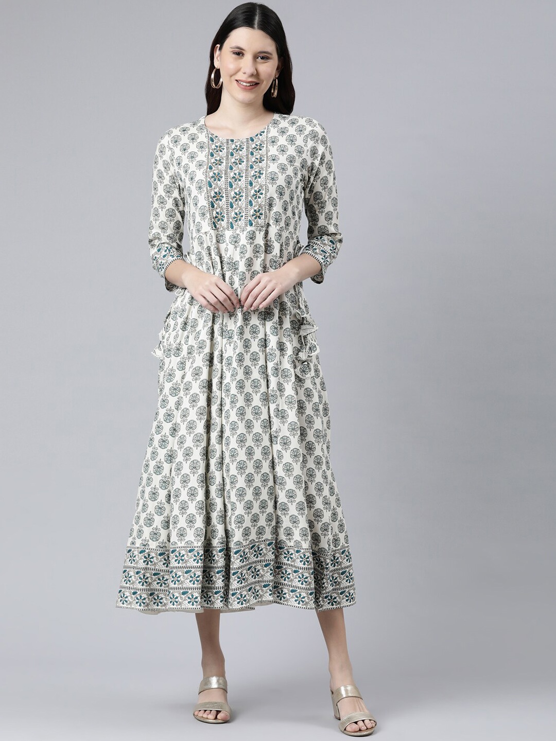 

Neerus Women Sea Green Ethnic Motifs Printed Anarkali Kurta