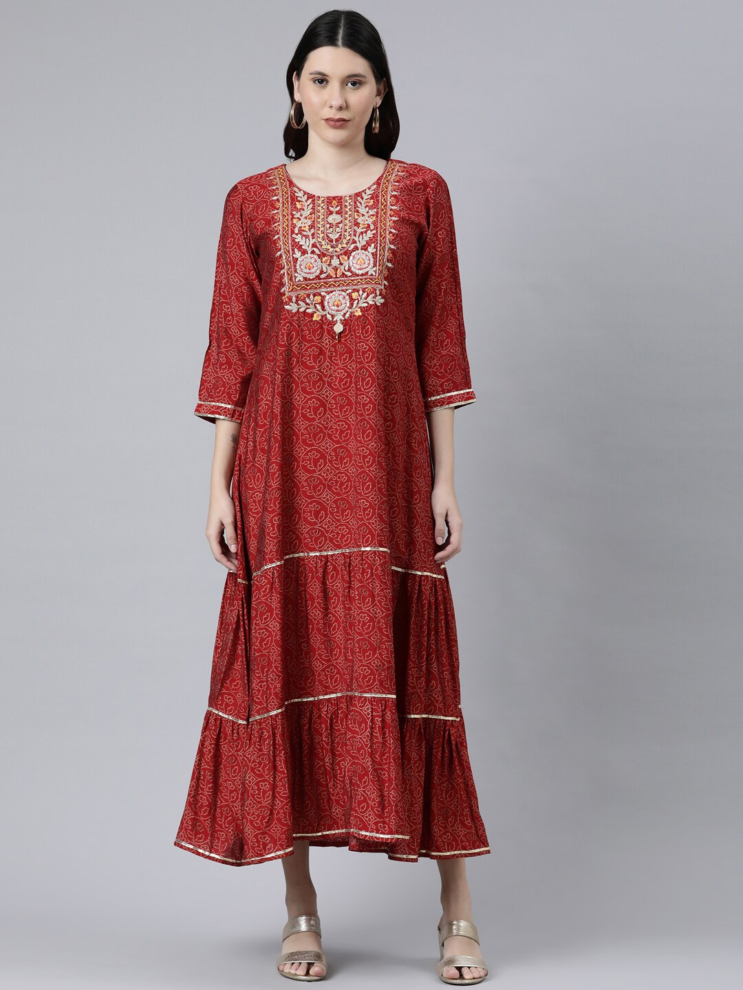 

Neerus Women Maroon Ethnic Motifs Embroidered Kurta