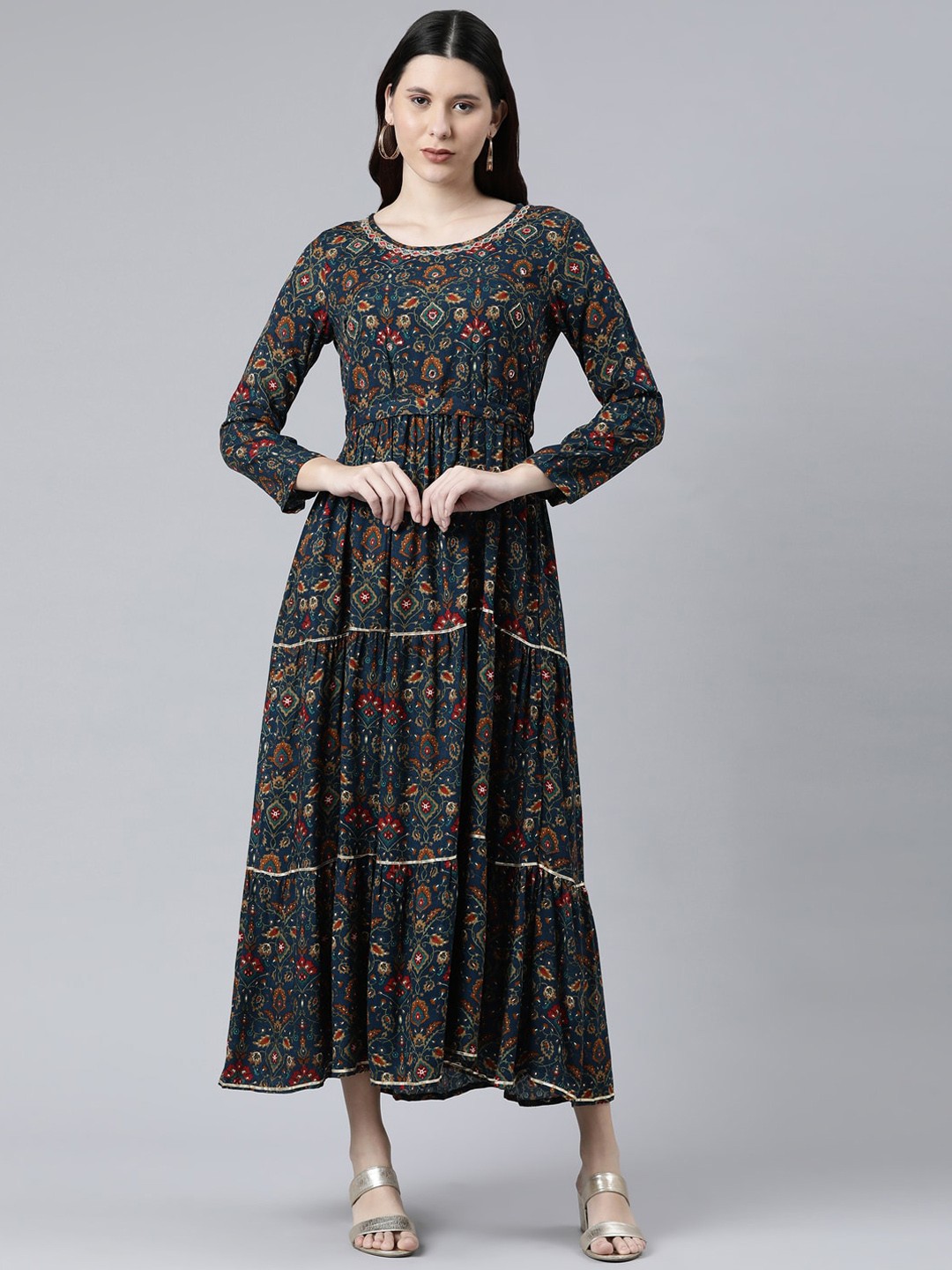 

Neerus Women Blue Ethnic Motifs Printed Anarkali Kurta