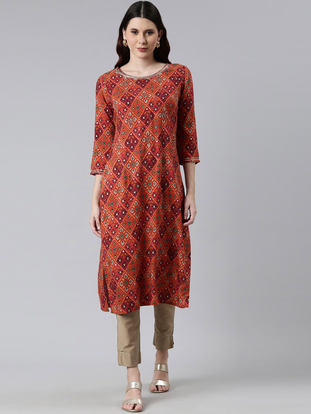 

Neerus Women Rust Ethnic Motifs Printed Kurta