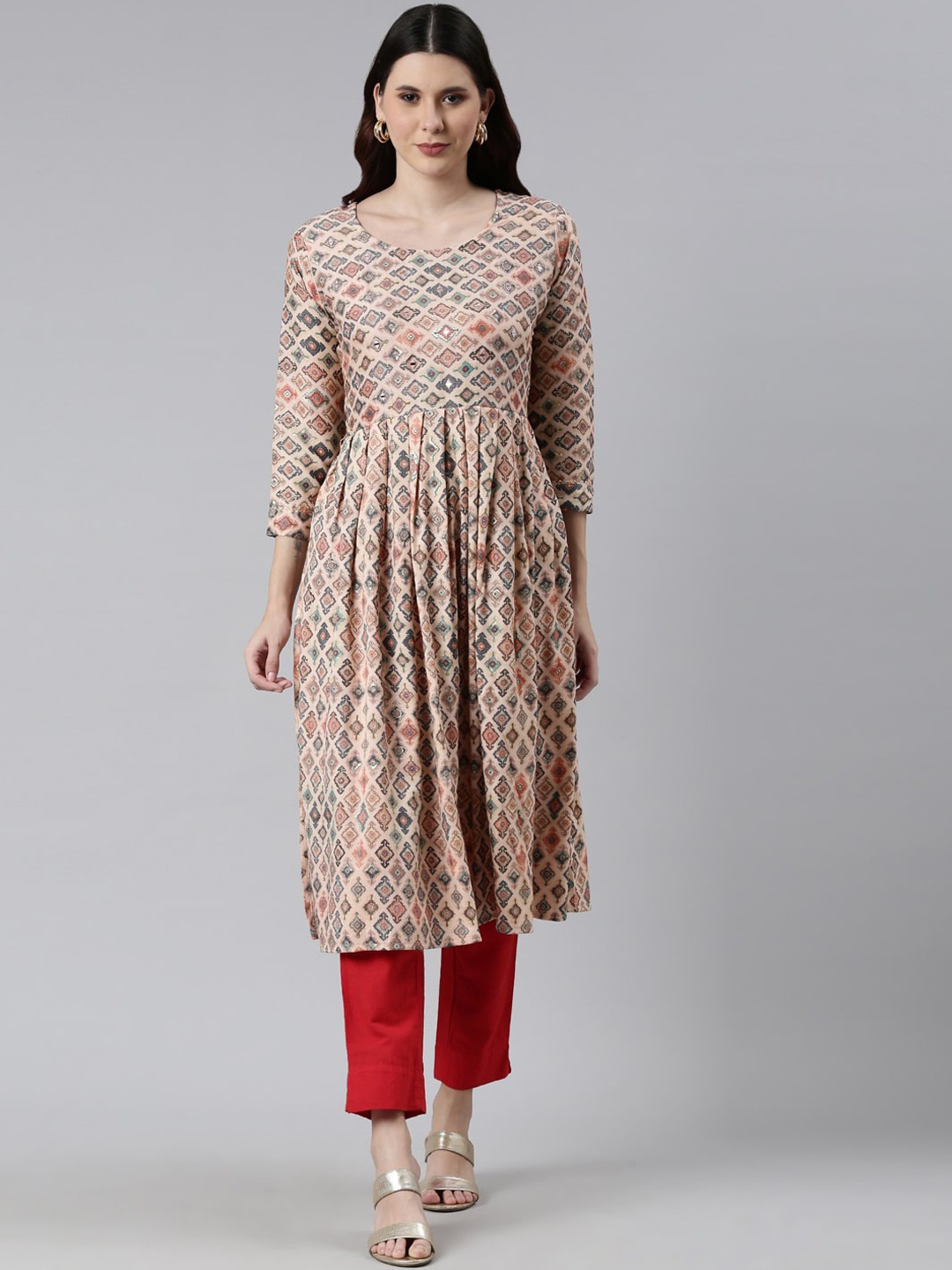 

Neerus Women Peach-Coloured Ethnic Motifs Printed Kurta